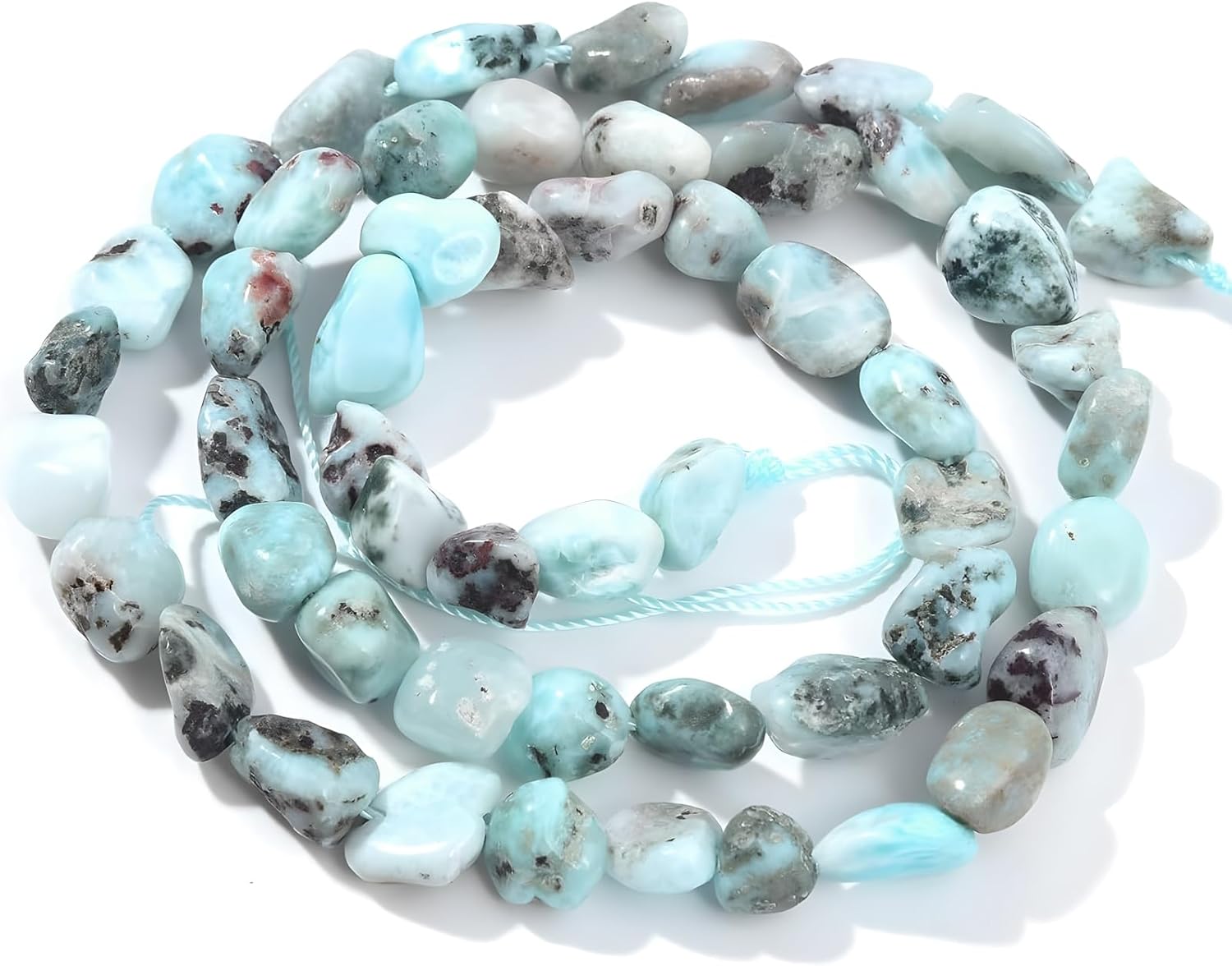 HAAMIIQII Natural Larimar Pebble Stone 5-8mm Small Irregular Freeform Tumbled Loose Gemstone Beads for Jewelry Making Strand 15 Inch (45-50pcs)