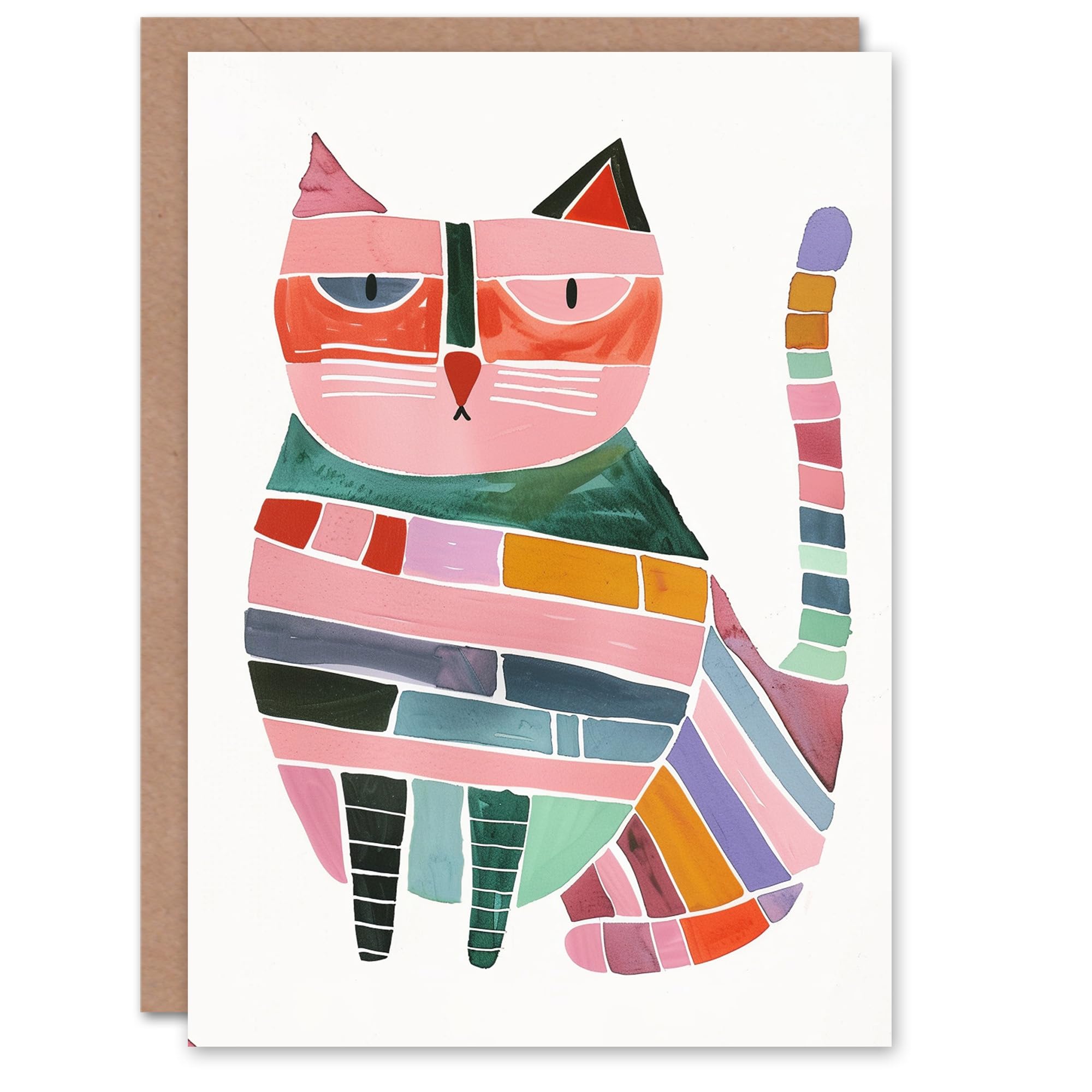 Artery8 Cat Lover Fun Geometric Pastel Colour Animal Blank For Him Or Her Art Birthday Card