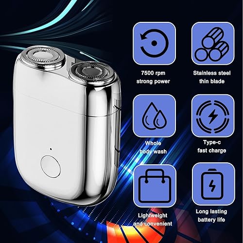 Miniatura 4 de Mini afeitadora eléctrica de doble cabezal, afeitadora de doble cabeza, nueva afeitadora de bolsillo 2025 para hombres, rasuradora lavable de doble