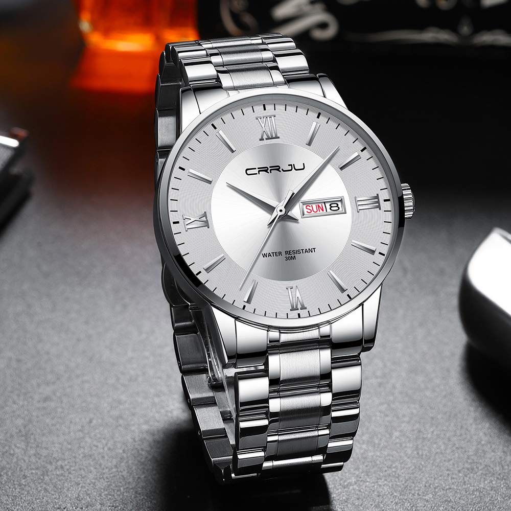 CRRJU Montres Homme étanche Quartz Montres Bracelet en Acier Inoxydable élégant Classique Montre de Sport