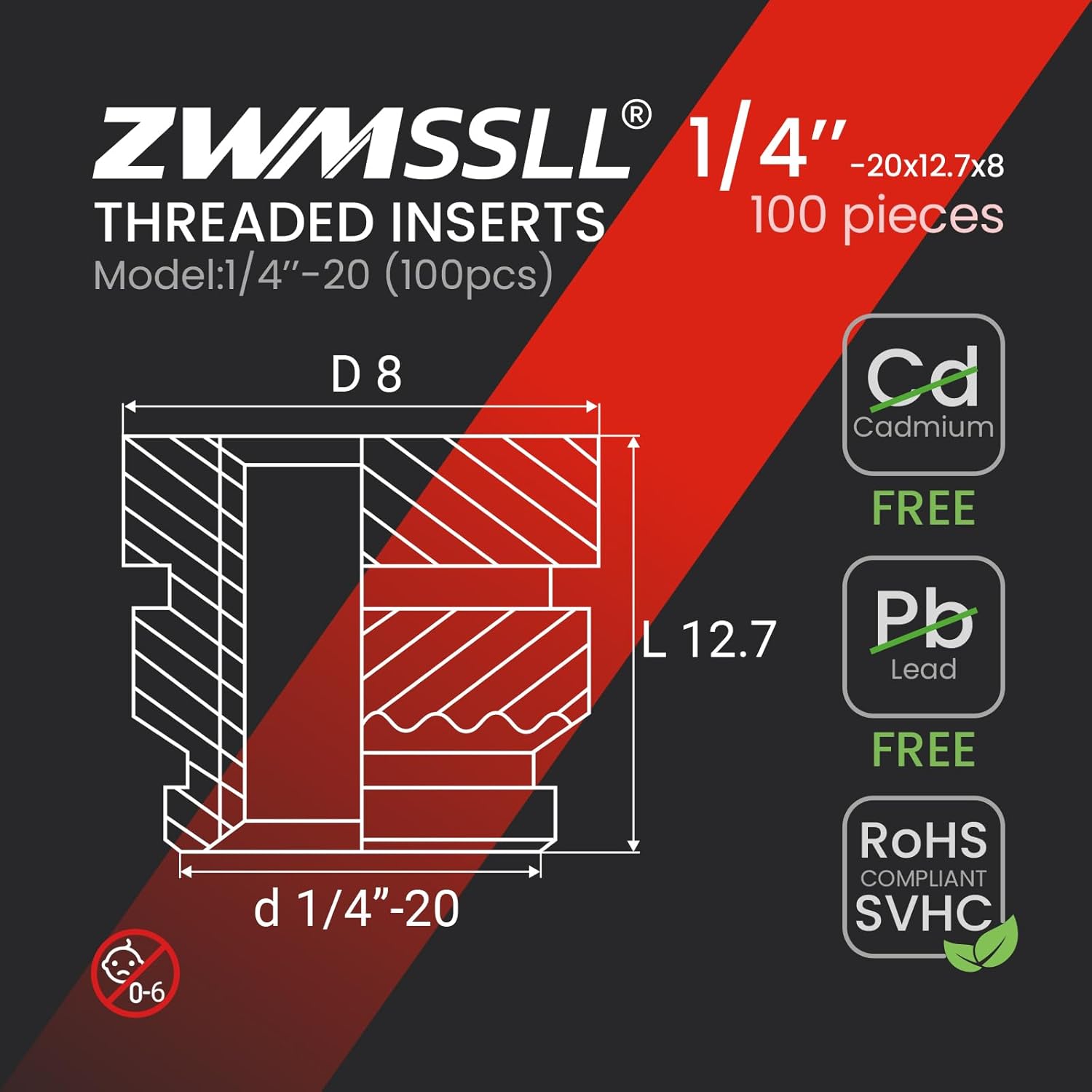 1/4-20 Heat Set Threaded Inserts,100 Pieces Heat Set Insert for 3D Printing Components and Plastic Parts,1/4 20x12.7x8 Brass Knurled Nuts kit