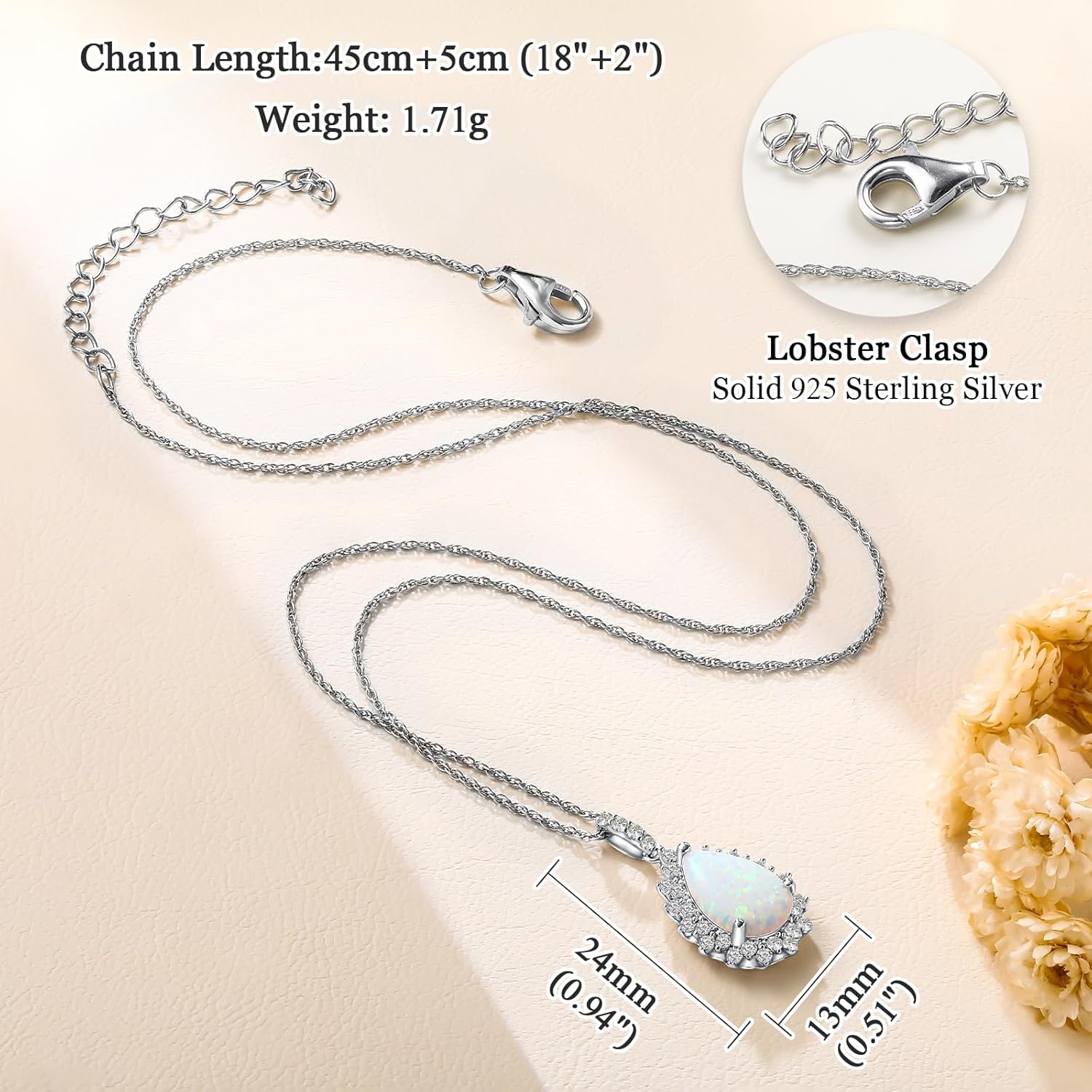 925 Sterling Silver Teardrop Necklace for Women Huge Created Gemstone Solitaire Halo Pendant Pear Cut Birthstone Necklace - Image 6