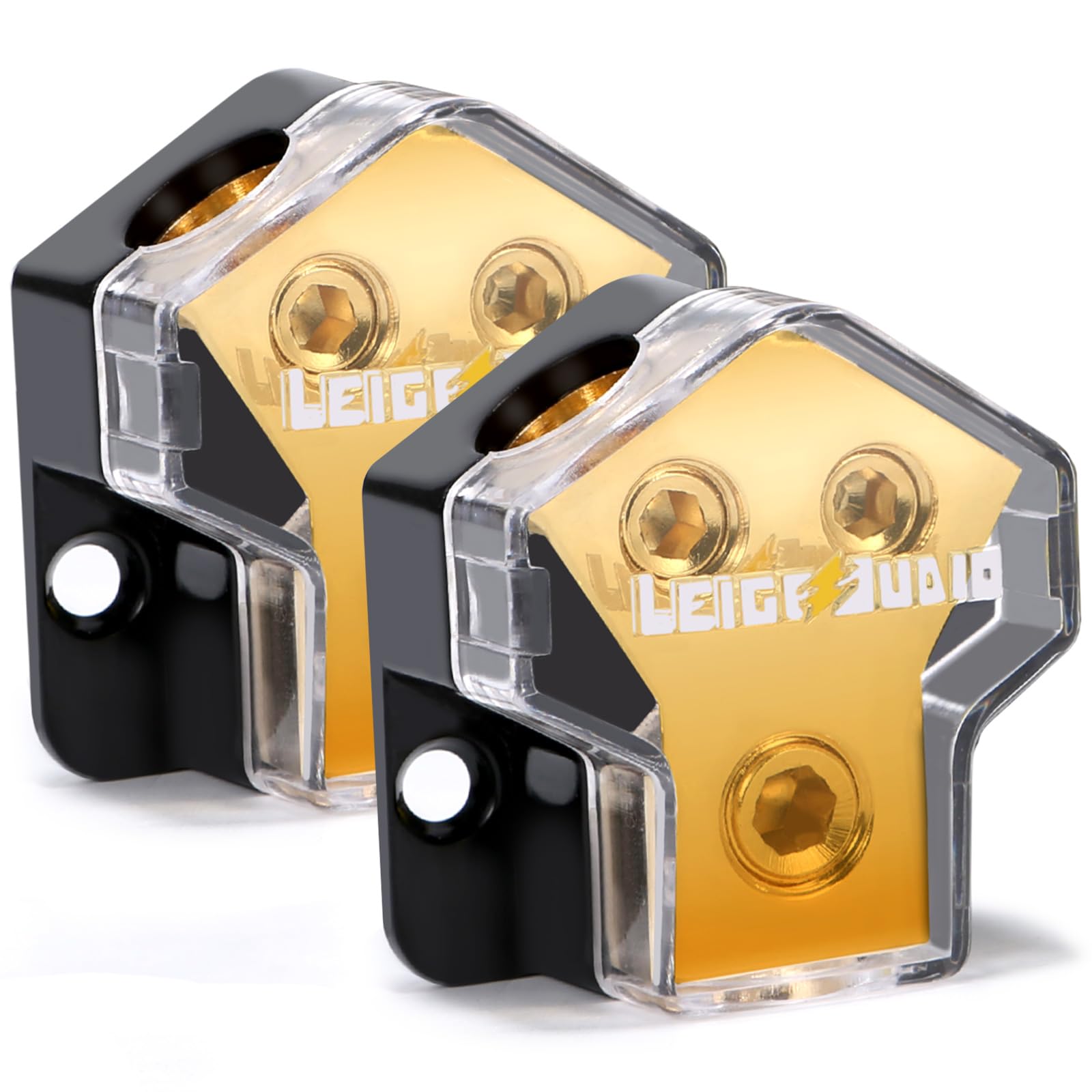 0/2/4 Gauge in 4/8 Gauge AWG Out Amp Power Distribution Block for Car Audio Splitter-2 Way（2 Pack）