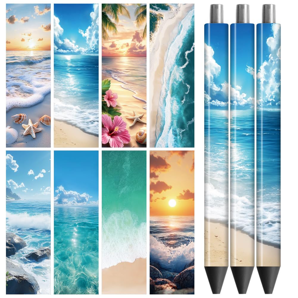 Autocollants de transfert UV DTF Peacoblue pour stylos à motif plage, lot de 48 pièces HD