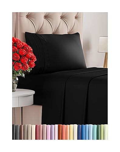 Twin Size 3 Piece Sheet Set - Comfy Breathable & Cooling Bed Sheets Set - Hotel Luxury Bedding for Women, Men, Kids, Teens, Boys & Girls - Deep Pockets, Ultra-Soft and Wrinkle Free - Oeko-Tex - Black - Twin - 25 - Black