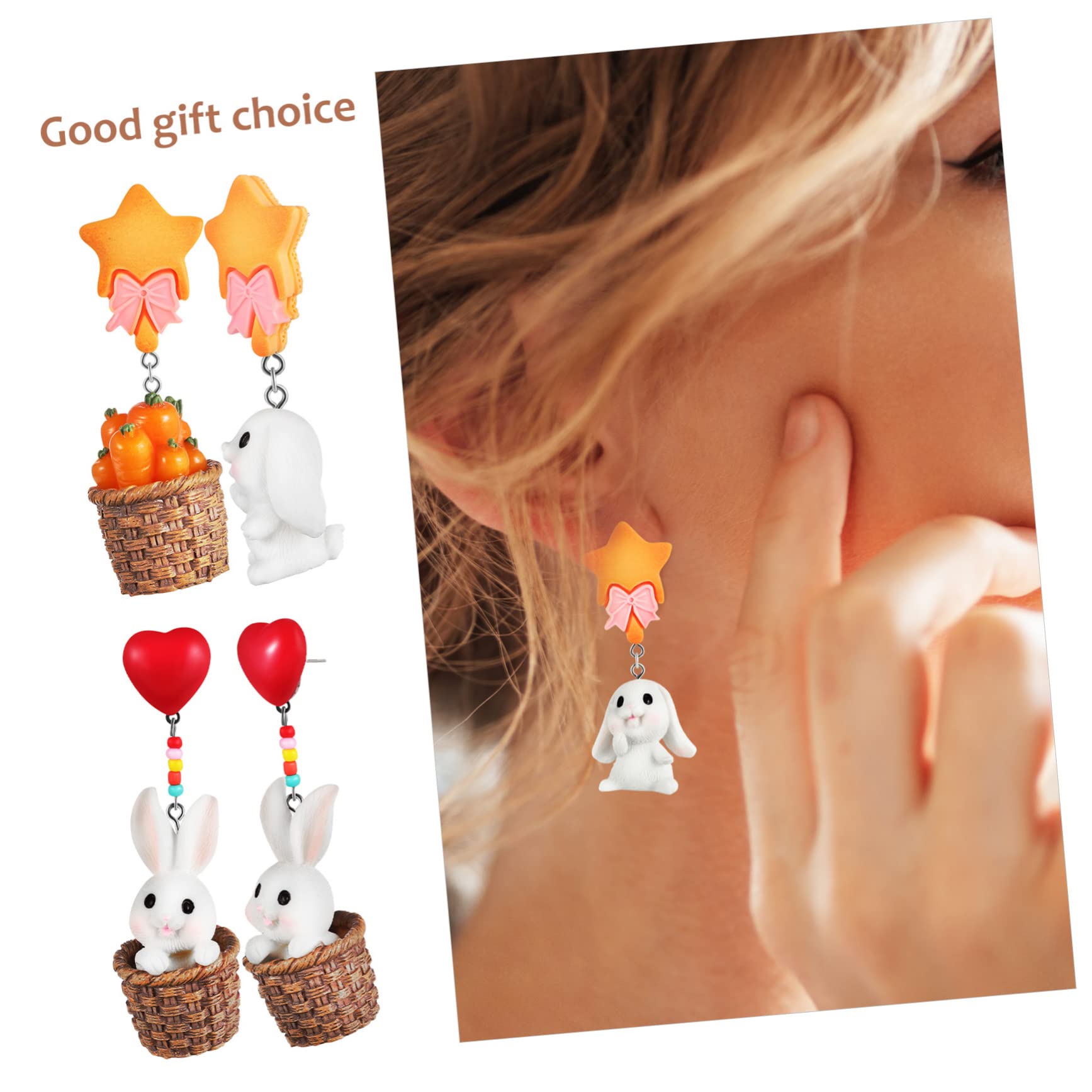 4 Pairs Pendant for Women Dangle Easter Bunny Rabbit Earrings Miss Fashion