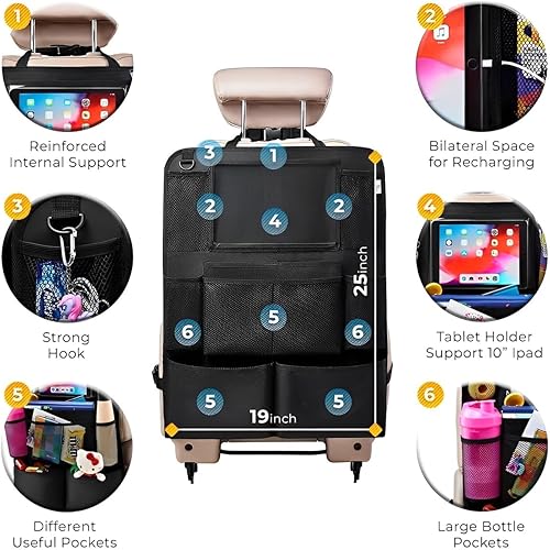 Miniatura 3 de AICEL Organizador de asiento trasero de automóvil, tapete de asiento trasero con 9 bolsillos de almacenamiento, protector de asiento impermeable