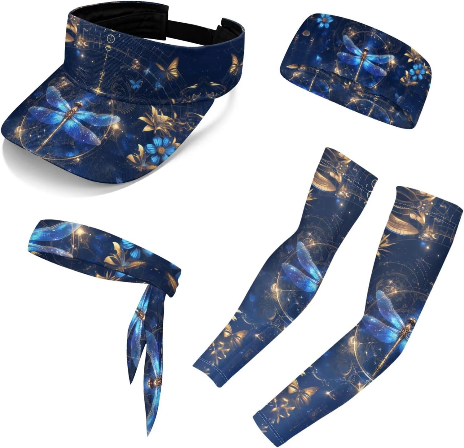 5Piece Golf Hats Set for Mens Womens Summer Sun Visor Caps Headband Arm Sleeves for Golf Tennis Running