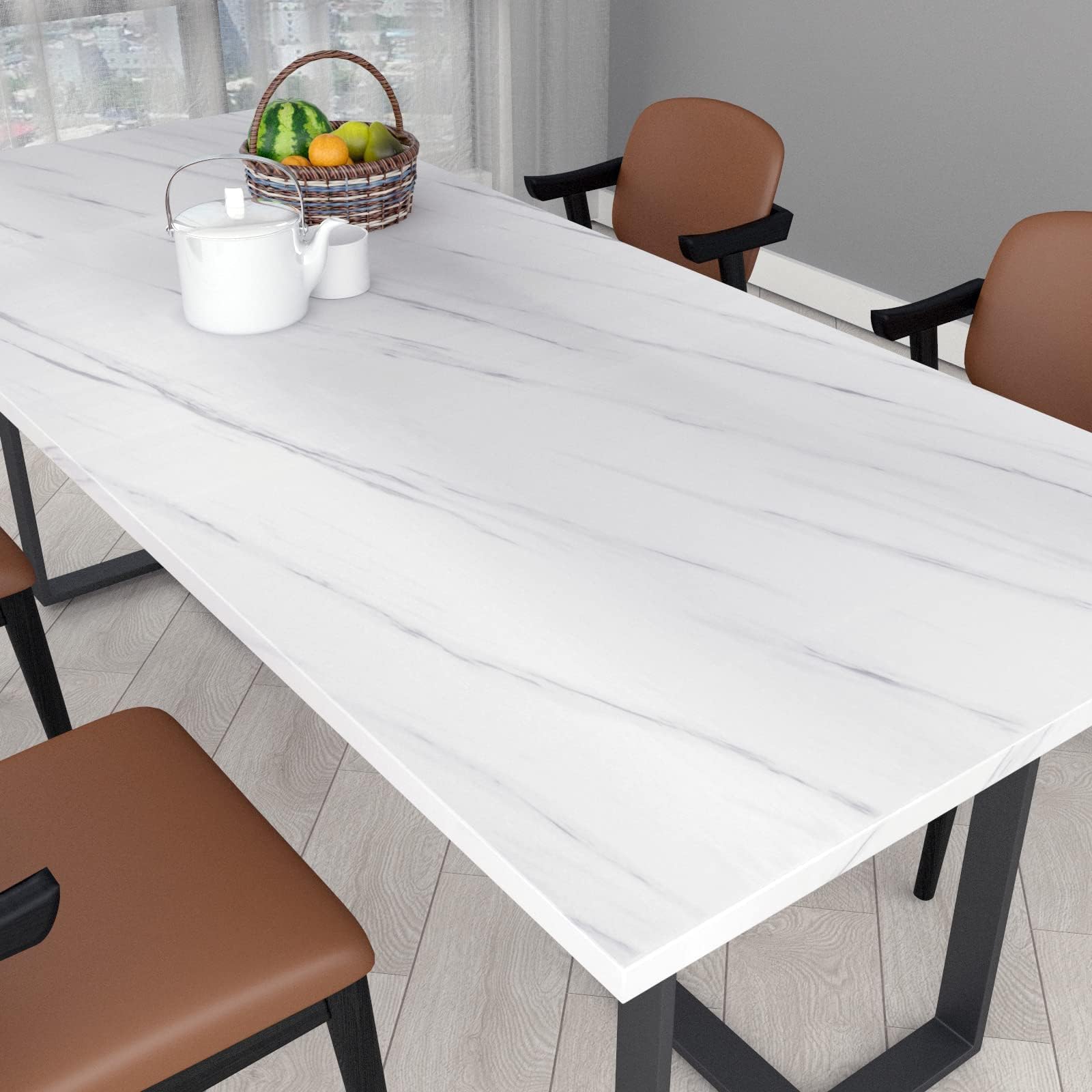 Decotalk Vinilo Adhesivo Muebles Blanco Effecto Mármol 81X500cm Vinilo Encimera Cocina Impermeable Papel Adhesivo para Muebles Blanco Papel Pintado Autoadhesivo Baño Cocina Armario Escritorio Mesa