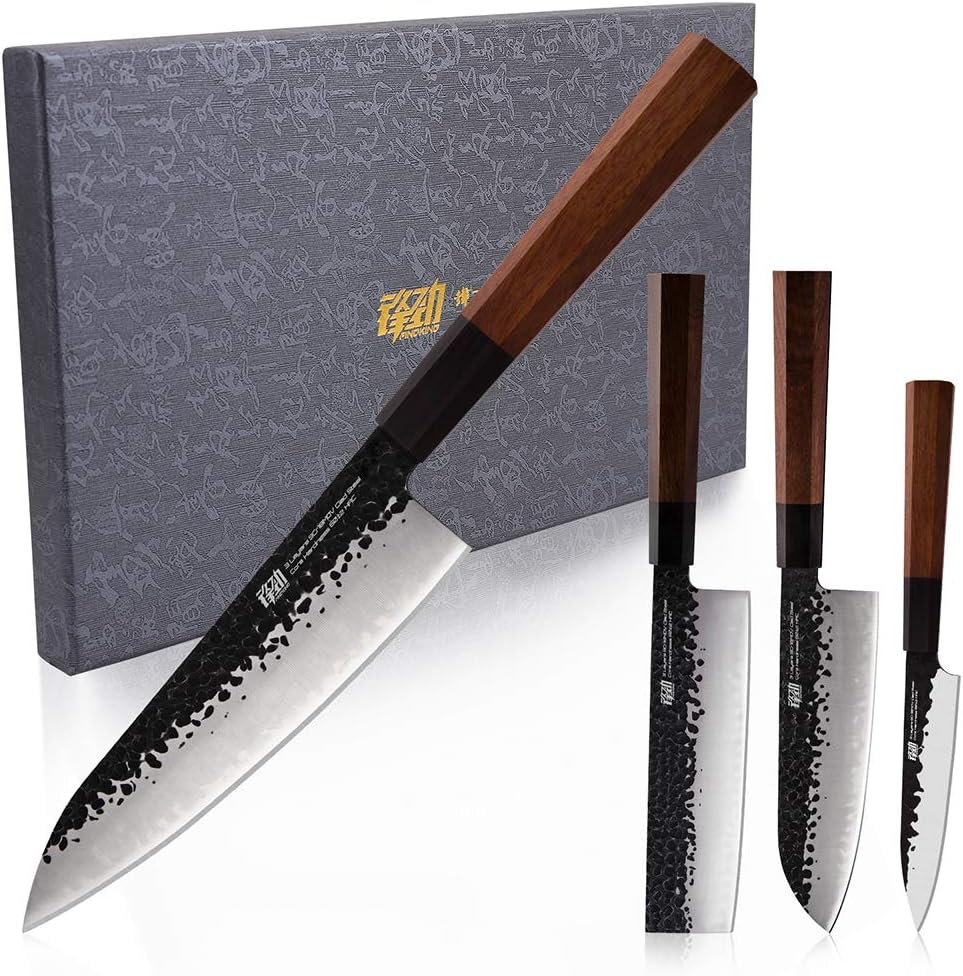 4pcs in one kitchen knife set by Findking-Dynasty series-3 layer 9CR18MOV clad steel w/octagon handle knife set