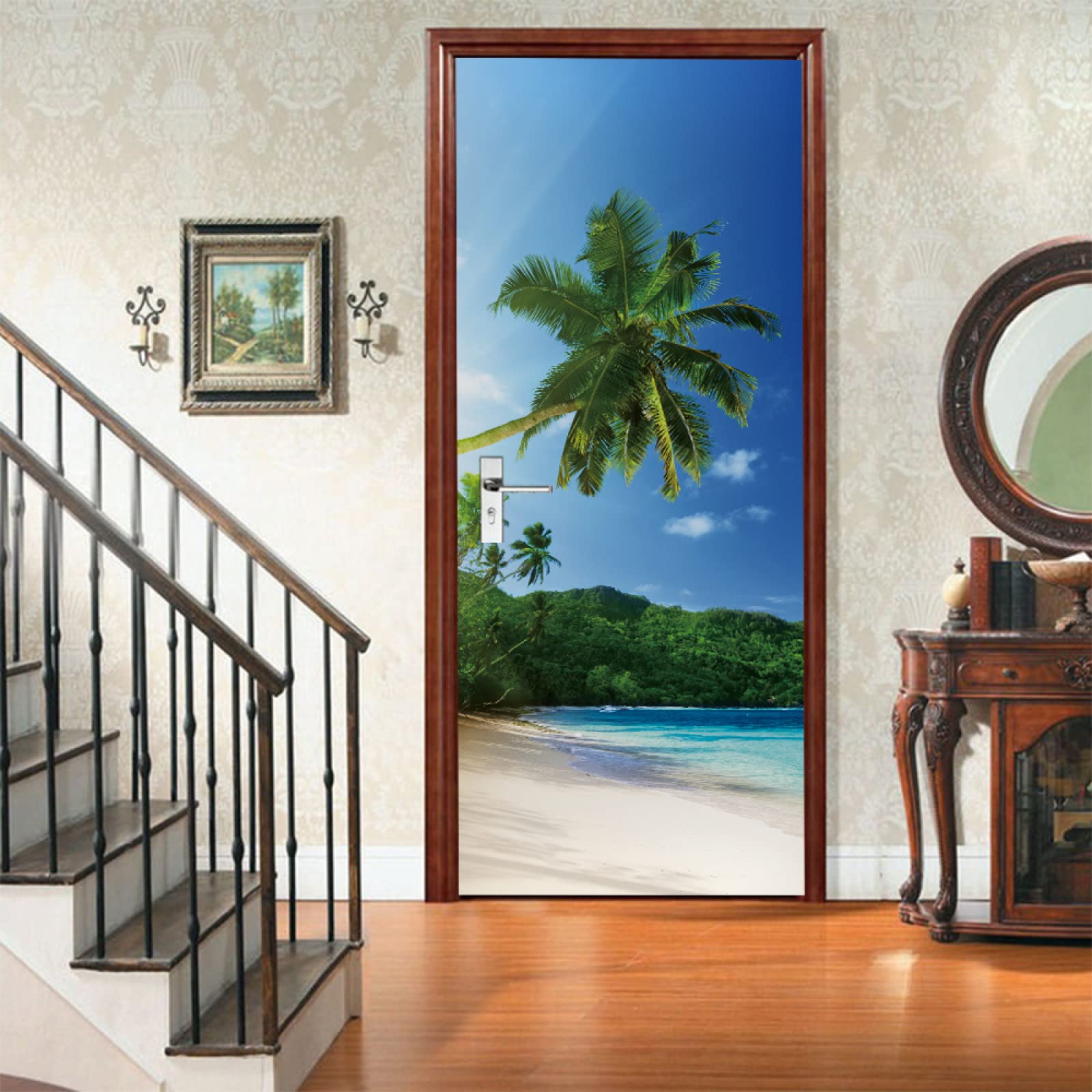 Autocollant Porte 3D Effet Trompe-l'oeil Paysage Marin - 77x200 Cm - Amovible Et Réutilisable - Décoration Salon Chambre