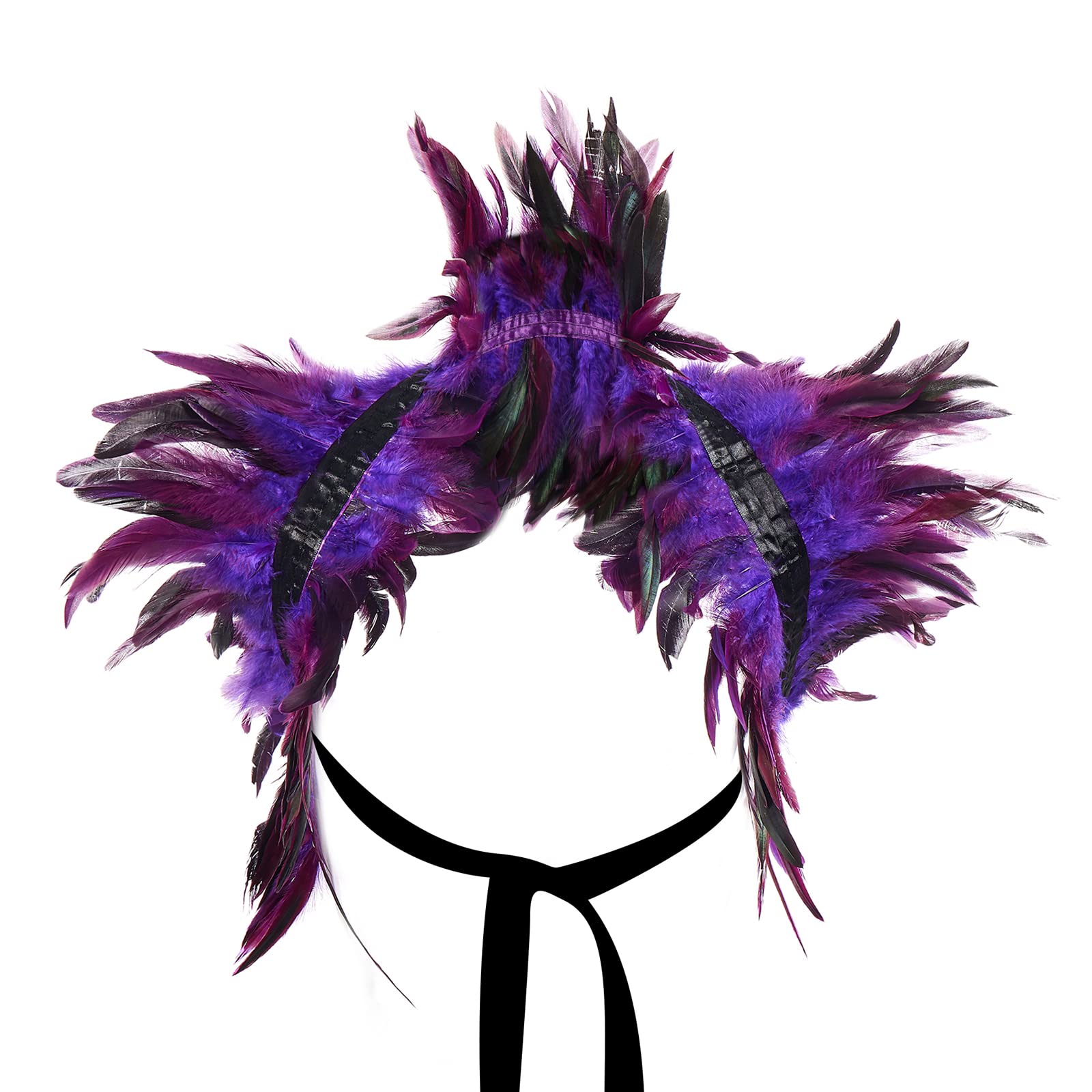 Niceyoeuk Women Natural Feather Cape Maleficent Costume Gothic Lacing Shawl Shrug Collar Feather Cape for Halloween Cosplay Christmas Party (Purple, One Size) — image 1