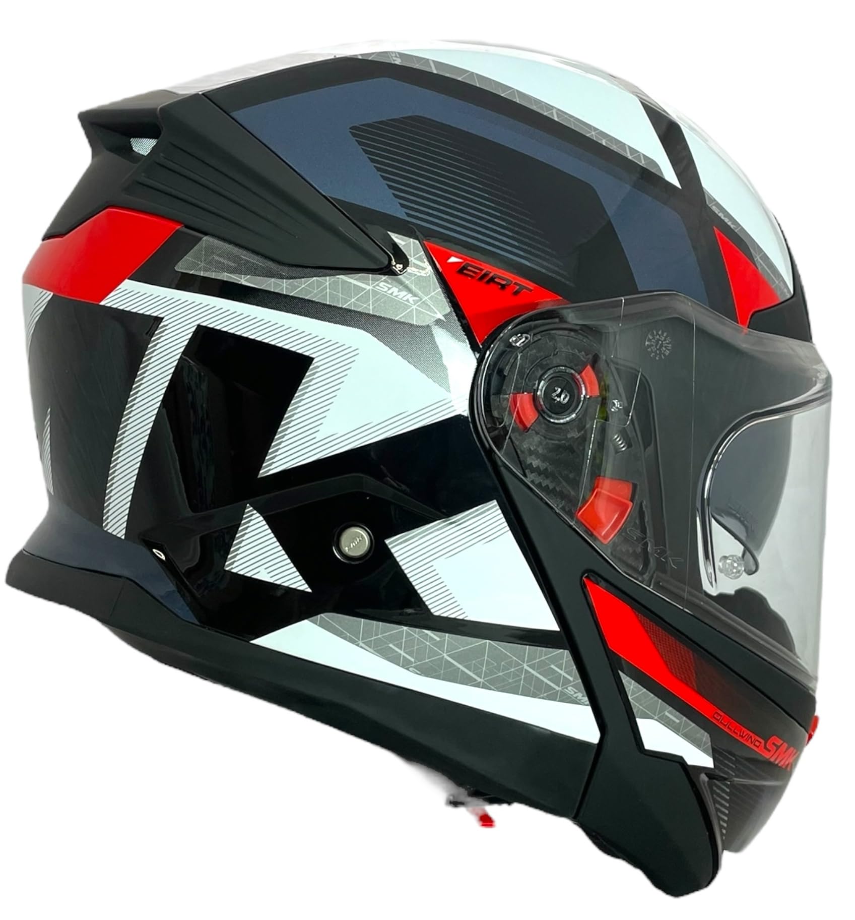 SMK Helmets Casco Modular GULLWING Venture Decorado Brillo Blanco y Rojo 22.06 con Doble Visor P/J (L 59/60)