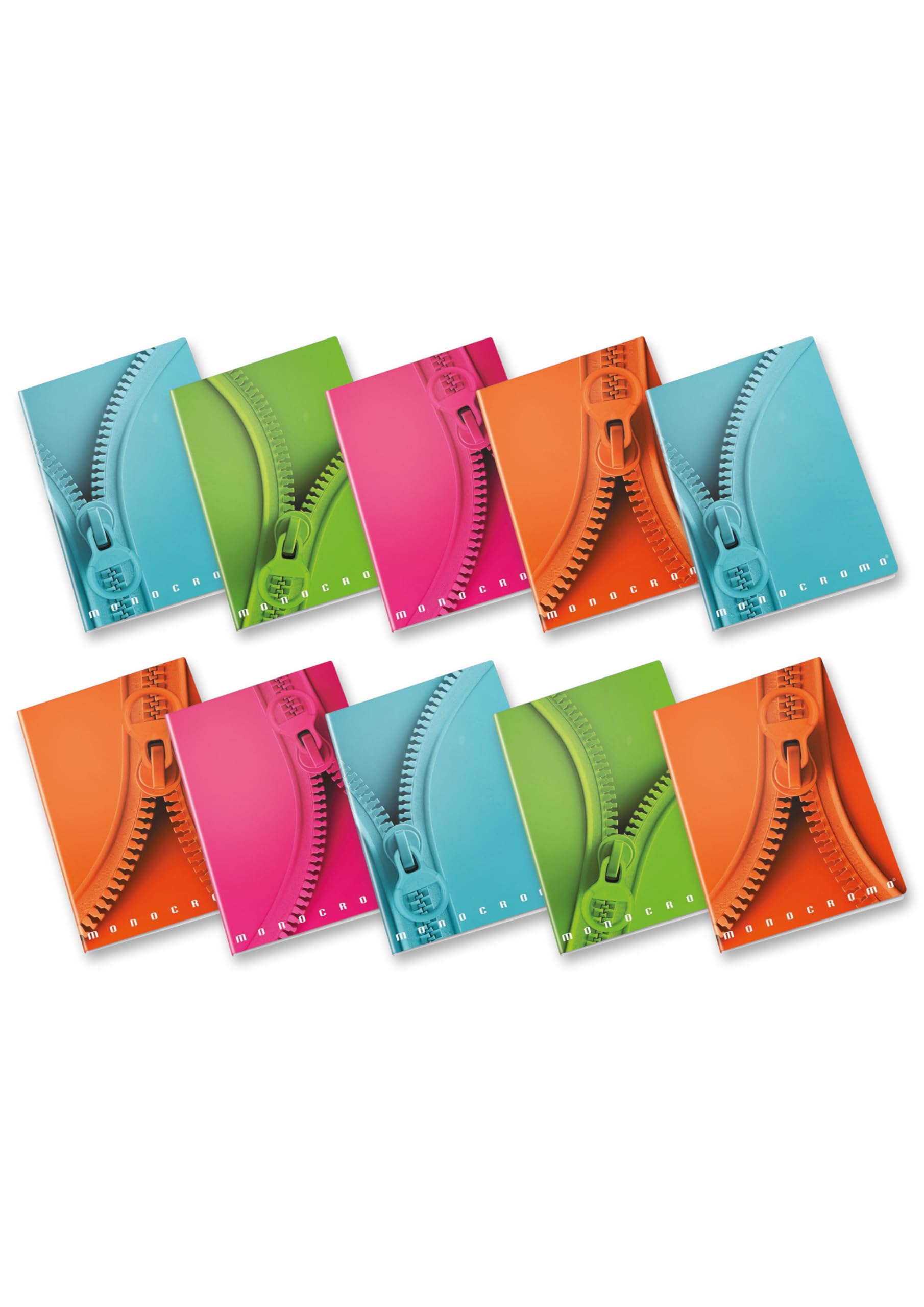 Pigna, Maxi Notebook Monochrome Zip, A4, Inner Paper, 100 g/m², 72 Pages + Flap Cover, 0C Interior, Margin Lines, Assorted Subjects, Pack of 10