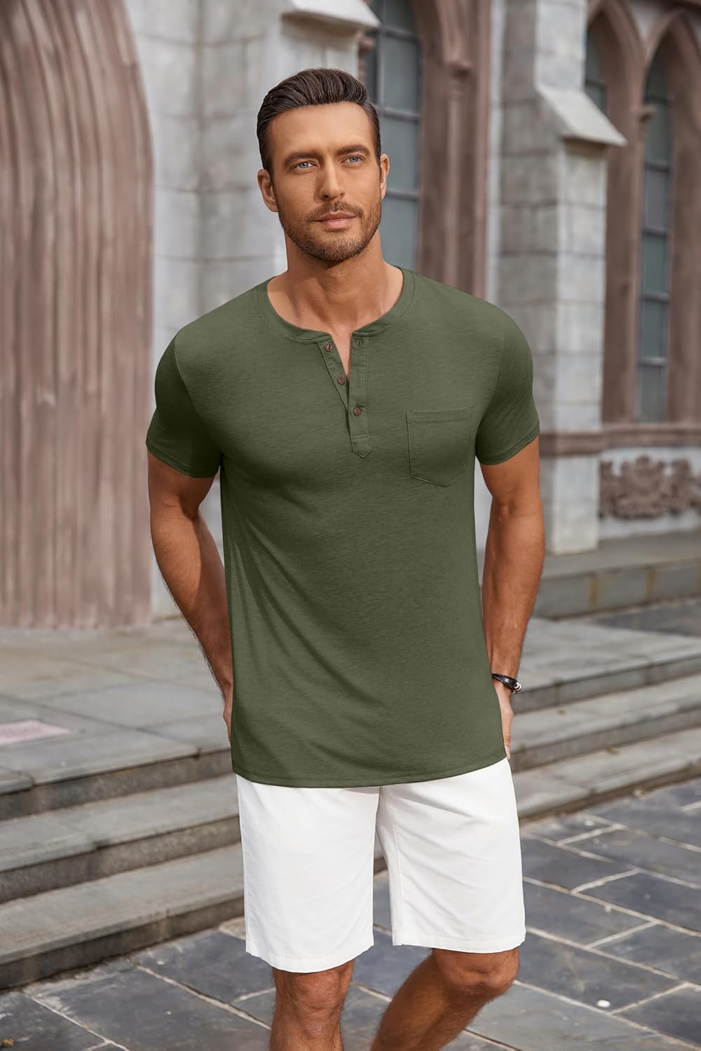 COOFANDY Men's Soft Henley Short Sleeve T Shirts Casual Basic Shirt with Pocket 3 Button Tees Summer Tops - Image 9