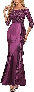Women's Sexy Off Shoulder Floral Lace Formal Wedding Party Maxi Dress