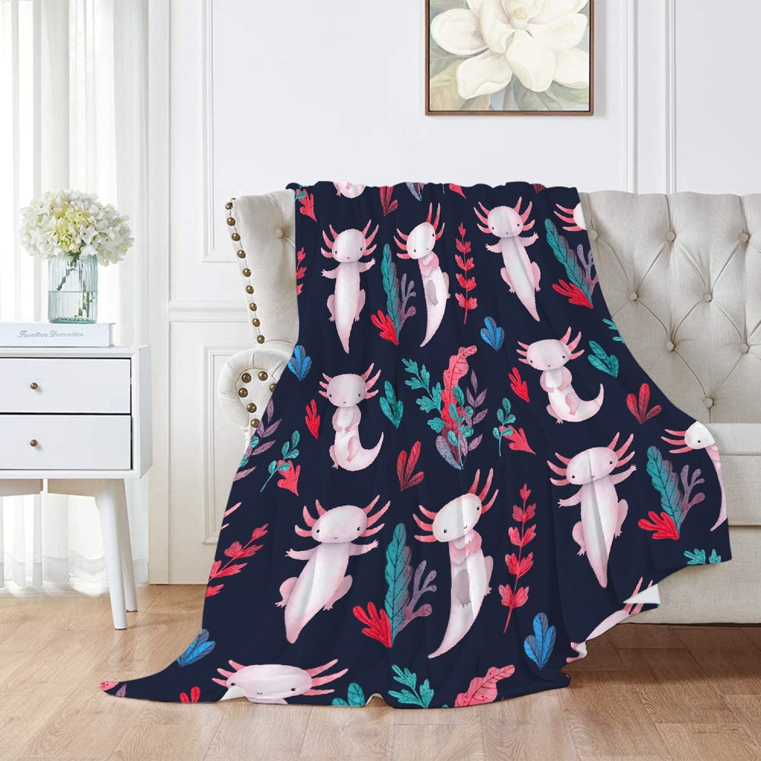 Ksitigarbha Cute Axolotl Flannel Blanket Super Soft and Warm for Household,Bed Blankets Cozy, Shaggy, Lightweight for Couch Bed Sofa 60x50 inch for Teens