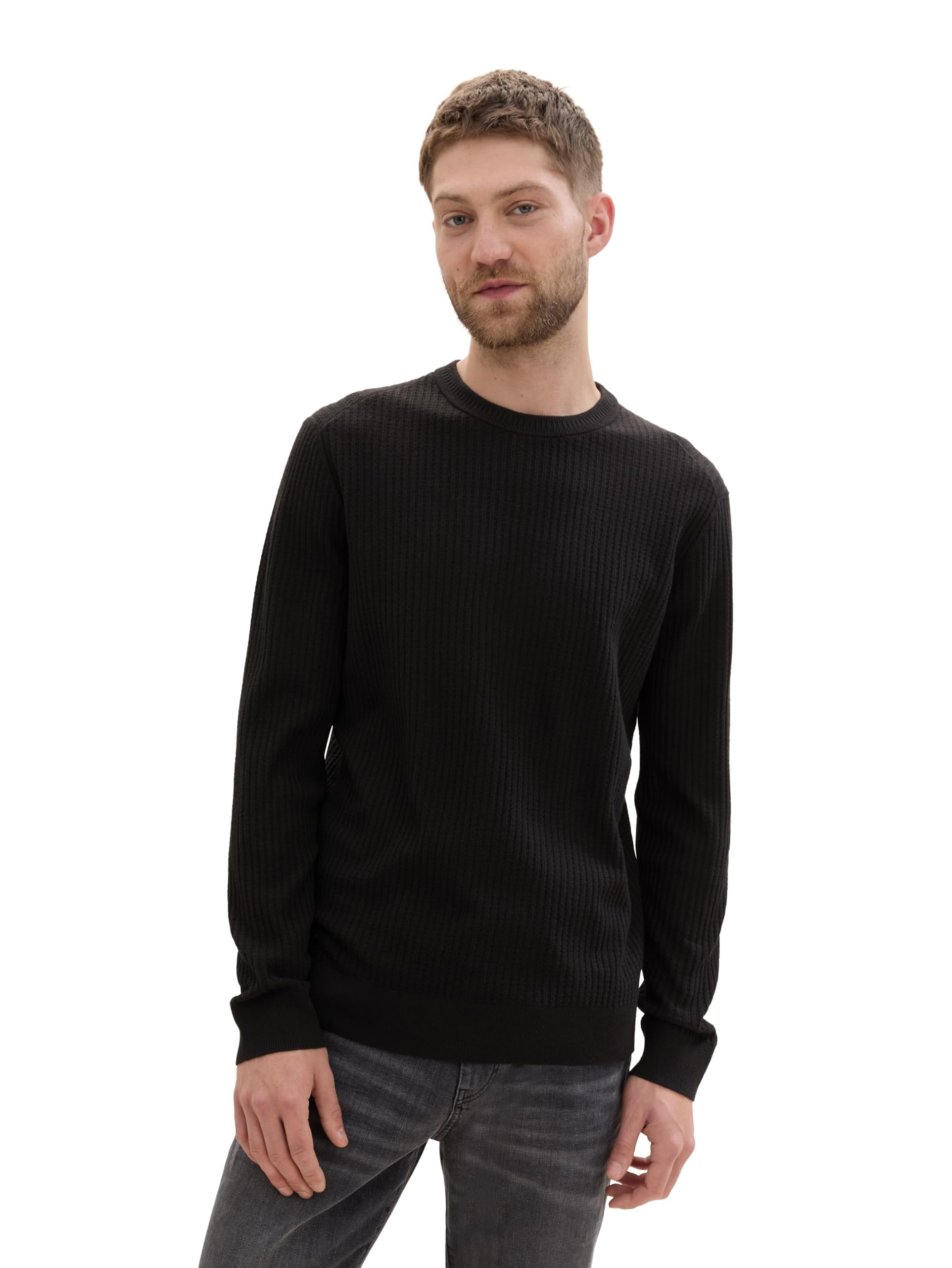 TOM TAILOR Men's PlusSize Basic Jumper with Logo Embroidery 1024149, 29999 - Black, 5XL Große Größen