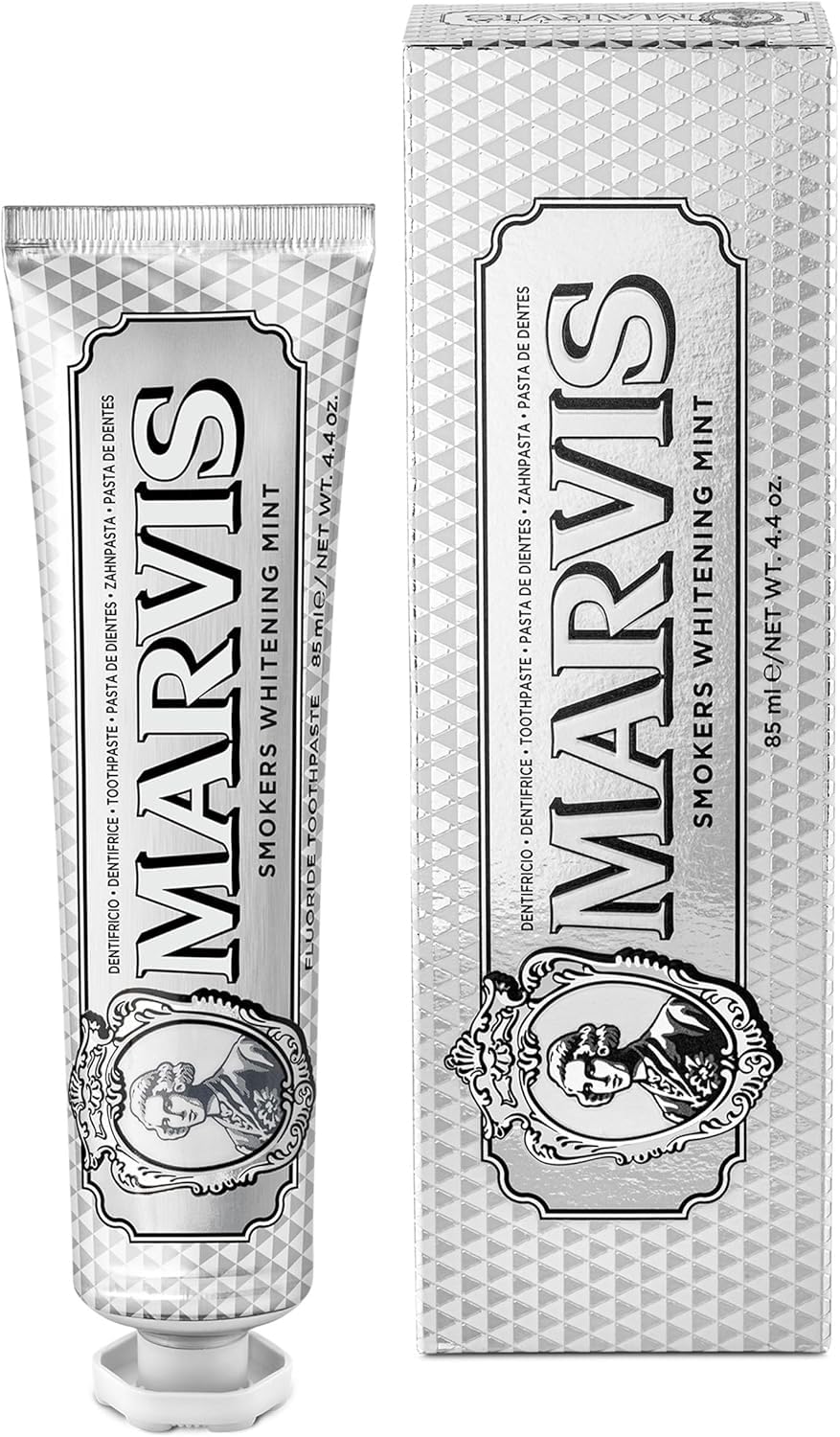 Marvis Pasta de dientes blanqueadora para fumadores, menta, 85 ml, blanqueador dental que elimina la placa, para un blanqueamiento dental natural