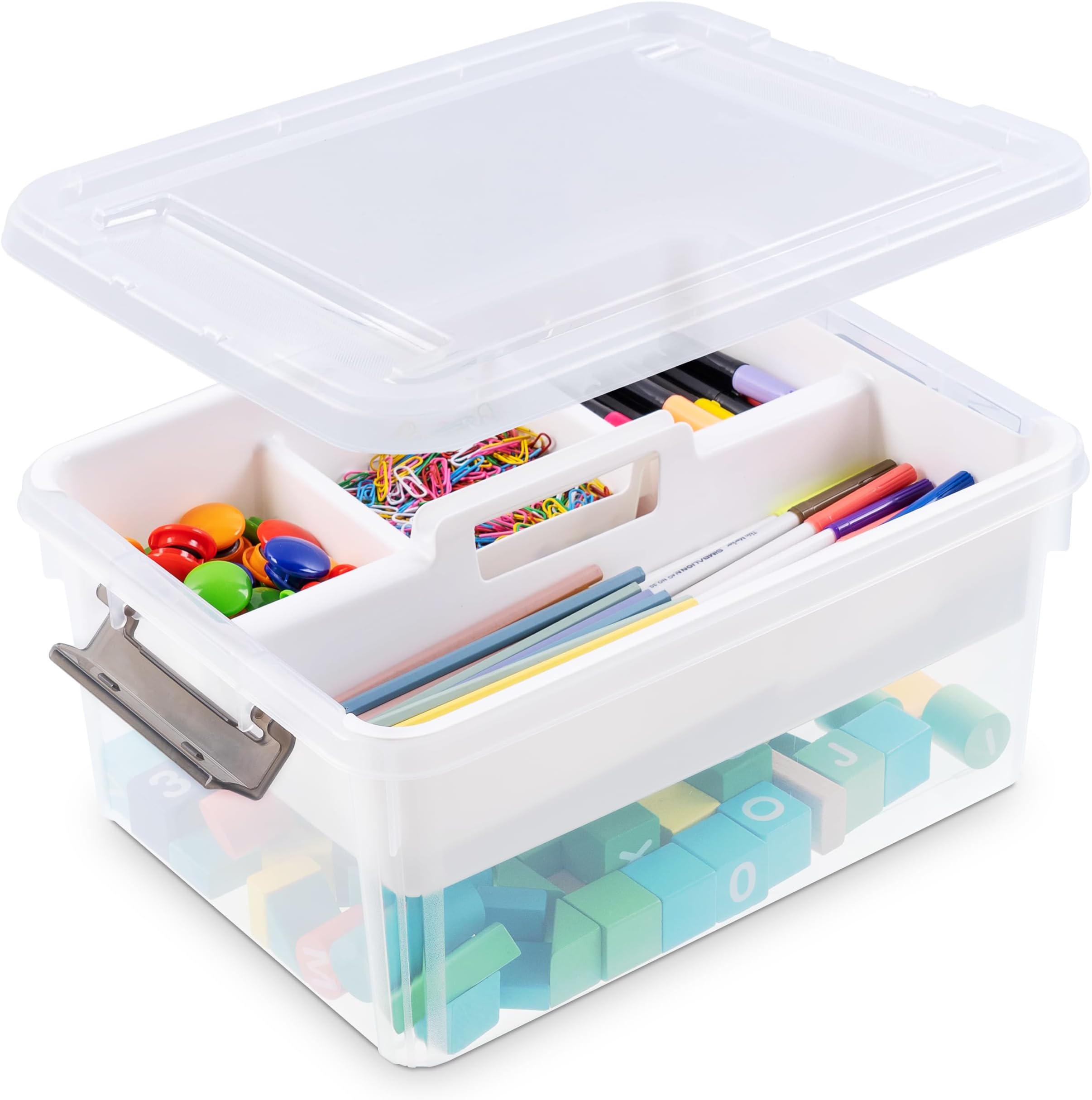 Citylife 17 QT Plastic Storage Bins Clear Storage Box with Removable Tray Stackable Latching Box with Handle for Oraganizing Tool, Craft, Office, Orange