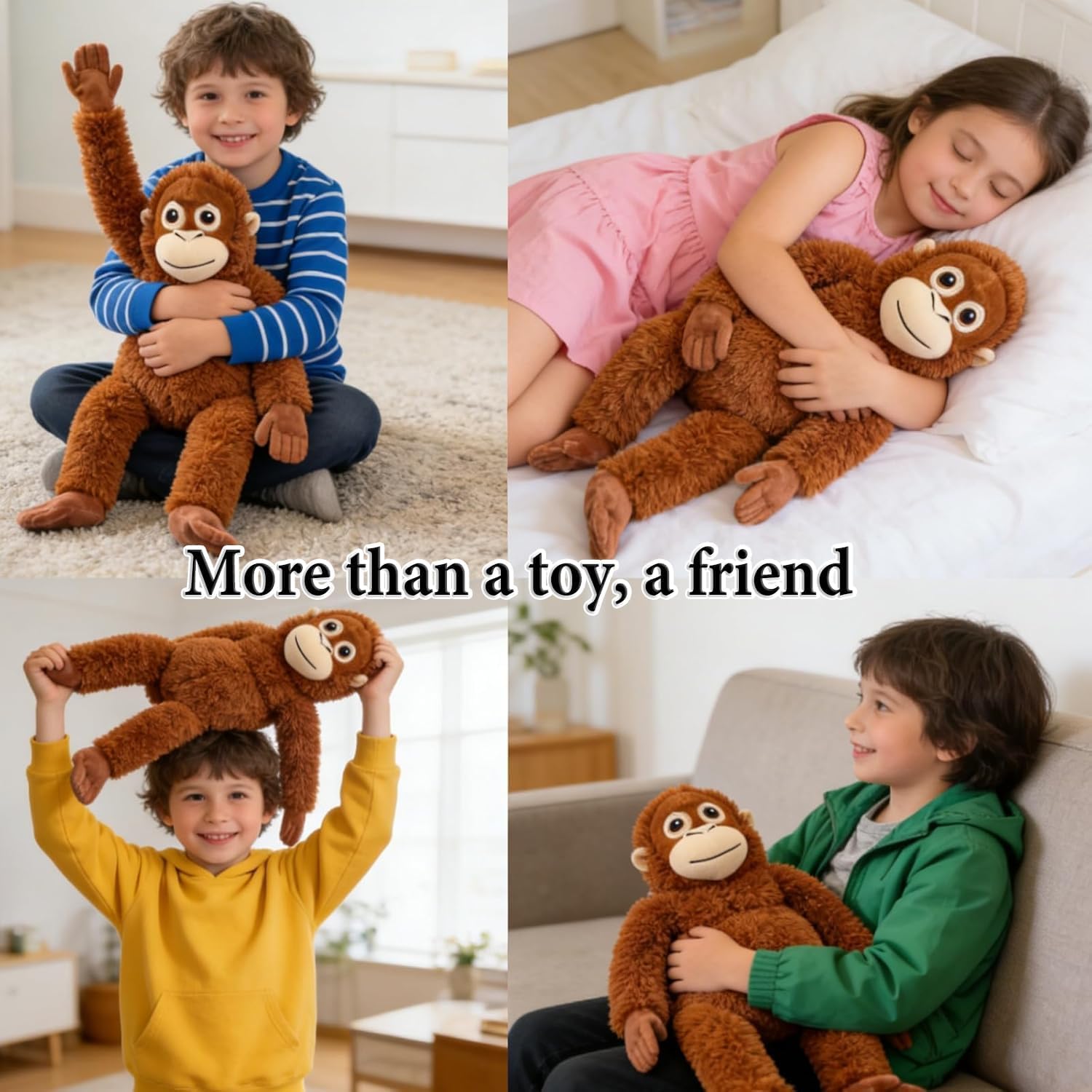 Punch Monkey - Peluche de orangután de 66 cm, ultrasuave, Respetuoso con el Medio Ambiente, Lavable, Relleno de algodón PP, Seguro para niños, Realista