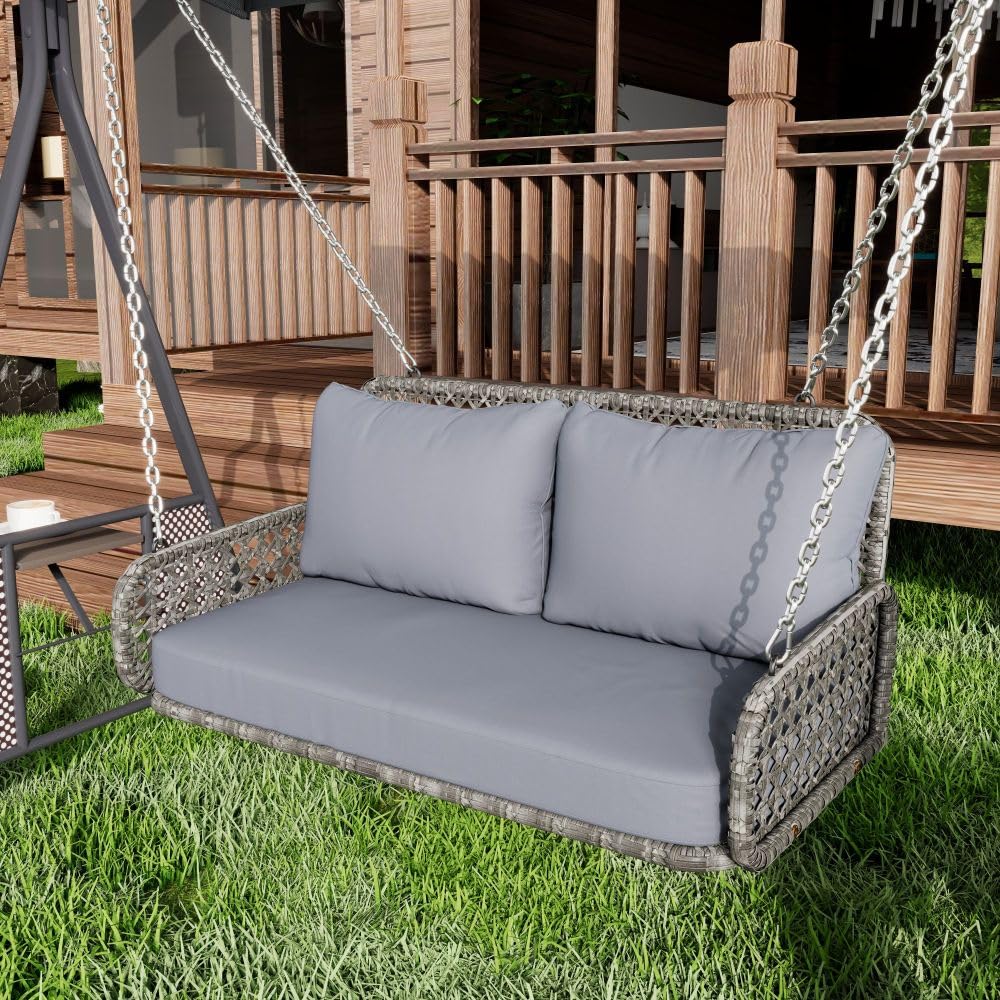 Balançoire suspendue en rotin synthétique - Double siège - Avec rembourrage - Charge maximale : 320 kg - Longueur : 240 cm - Pour la détente en plein air dans le jardin, la terrasse ou le balcon