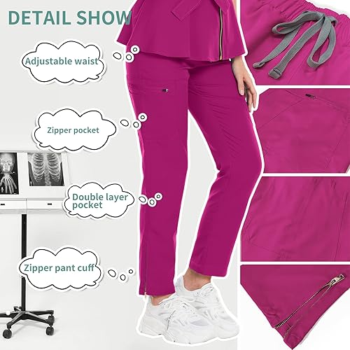 Miniatura 4 de niaahinn Conjunto de uniforme médico para mujer, uniforme médico, top y pantalones con cremallera y cordón, pantalones de enfermería, ropa