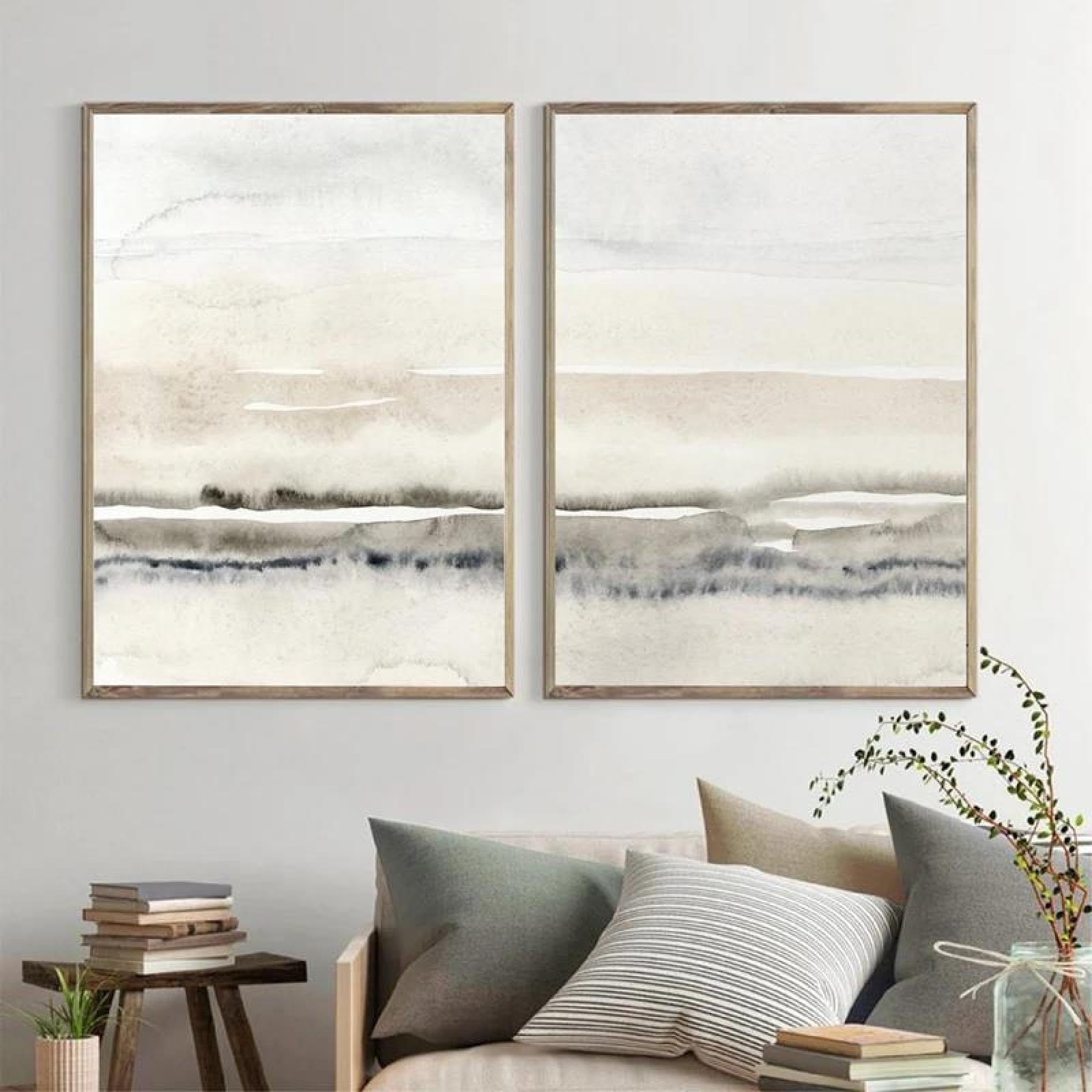 Baibexing Abstract Watercolor Beige And Grey Canvas Paintings Posters And Prints Modern Minimalist Wall Art Pictures For Living Room Decor 50X70Cmx2Pcs Unframed