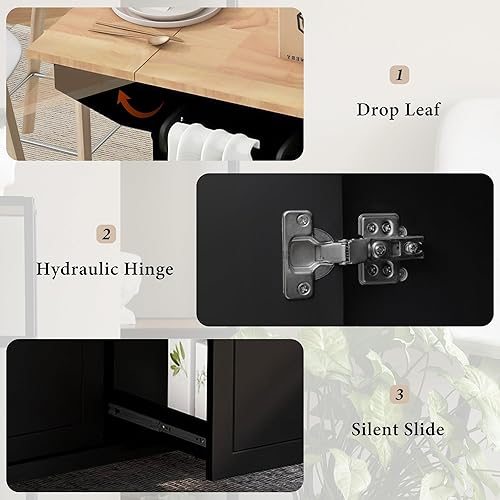 Miniatura 6 de Linique Carrito de isla de cocina con hoja caída, carrito de cocina rodante de 53.9 pulgadas de ancho con estante de almacenamiento interno,