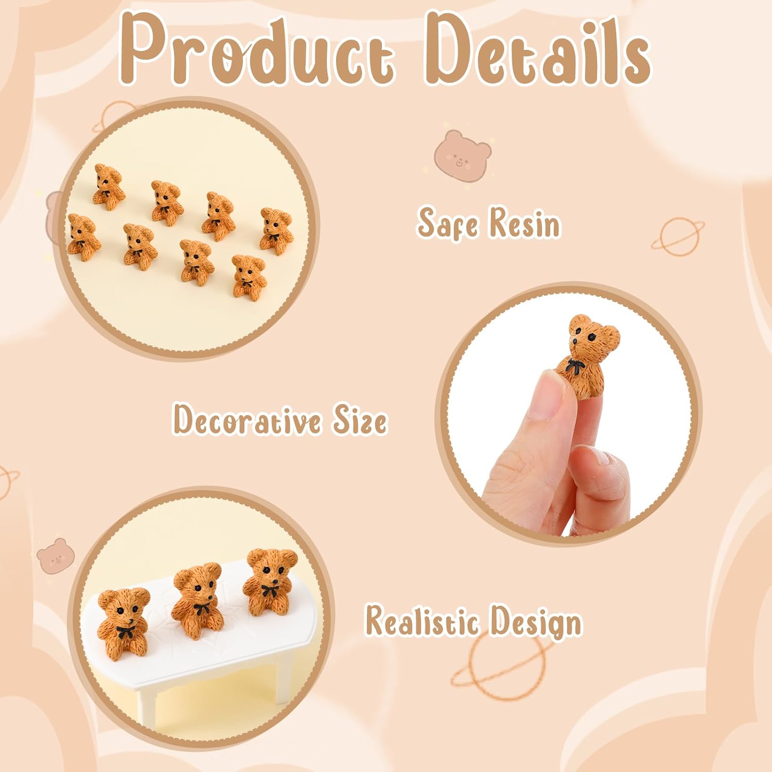 Prasacco 50 Pcs Mini Teddy Bears Mini Resin Figures Small Miniature Bear Cute Tiny Bears Animals Figurines for Fairy Gardens Car Decorations Party Favors Dollhouse Accessories - Image 3