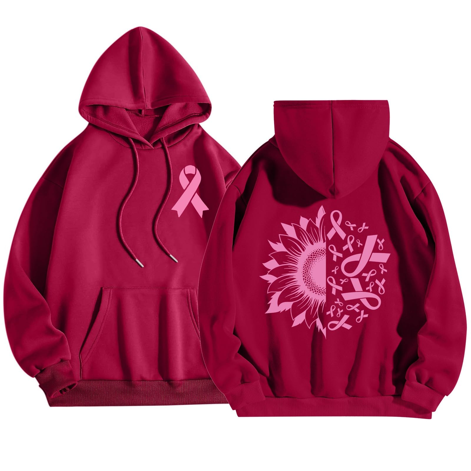 Sweat à capuche surdimensionné Octobre Rose pull brique M - 6