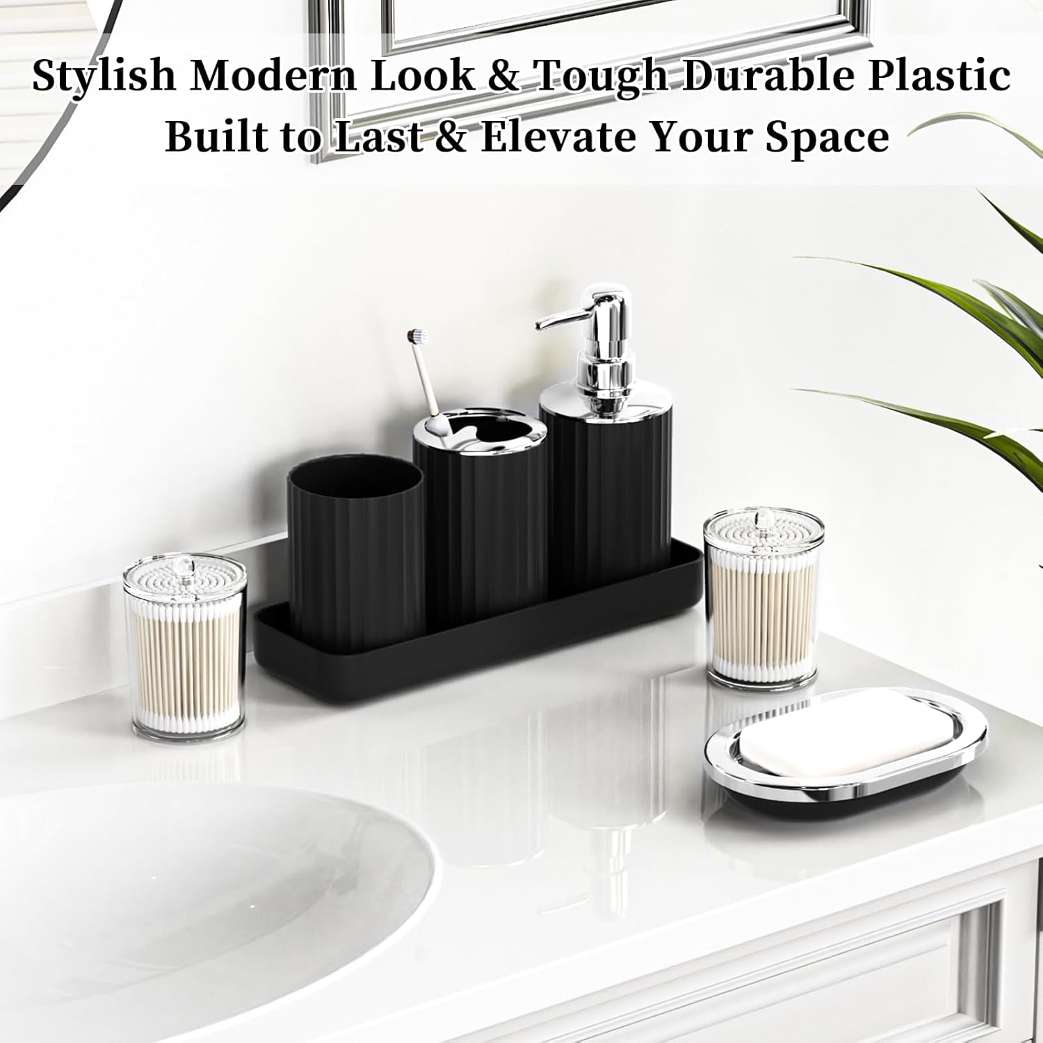 XLHOMO 24 PCS Black Bathroom Accessories Set with Shower Curtain and Rugs, Bathroom Sets with Extra Soft and Absorbent Bath Rugs Shower Curtain Black Bathroom Sets for Bath
