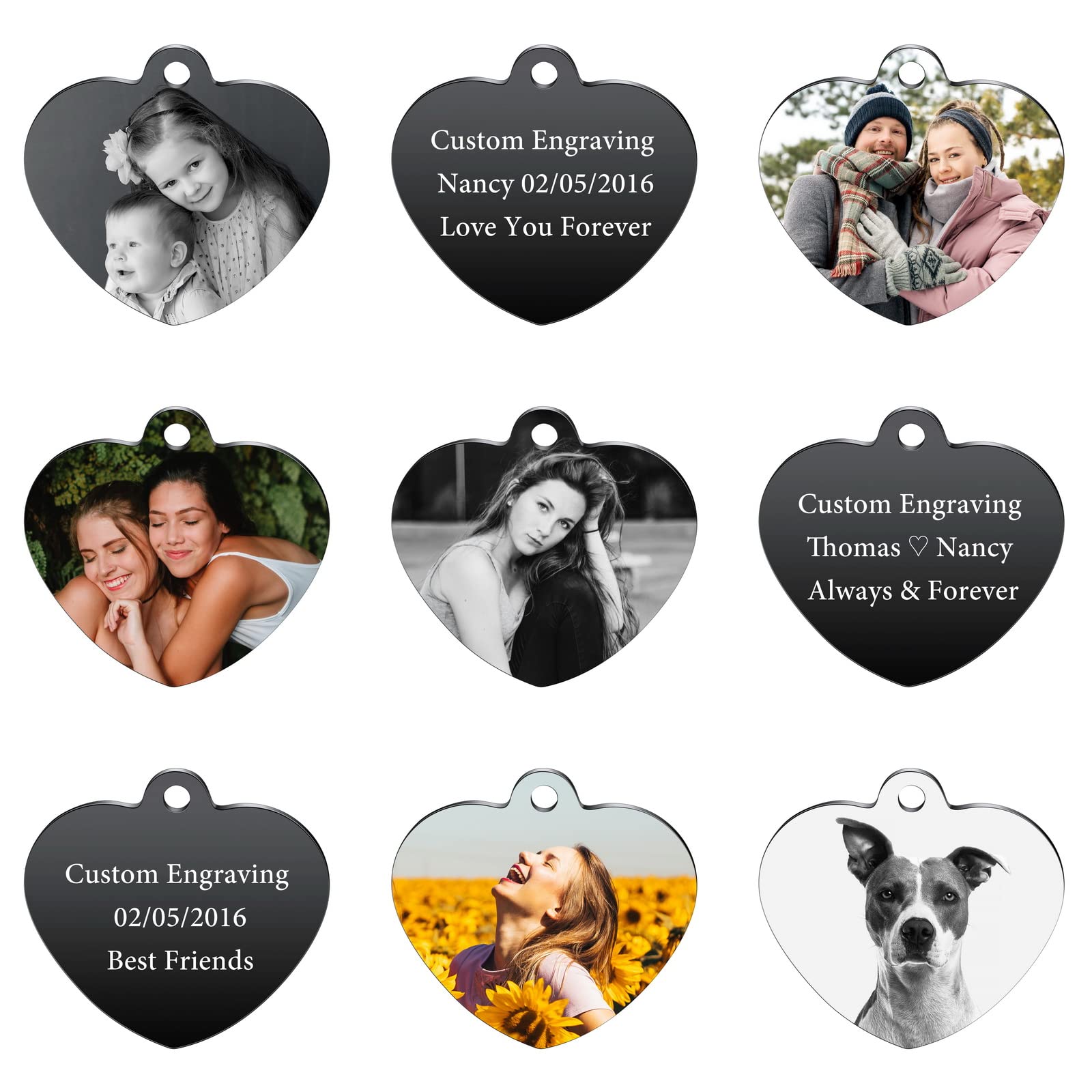 INBLUE Personalized Photo Heart Stainless Steel Keychains With Birthstones