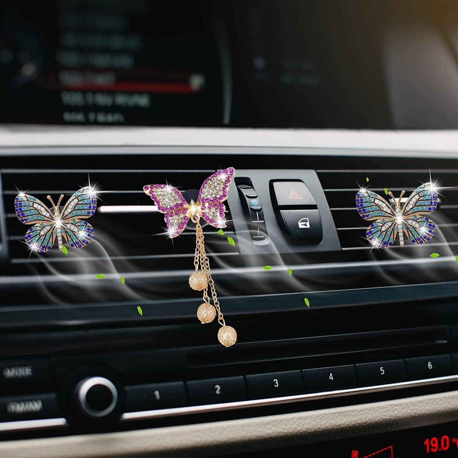 4 clip per bocchetta dell'aria, a forma di farfalla, con cristalli, per deodorante per auto, diffusore per auto, decorazione per interni dell'auto, accessori per auto da donna