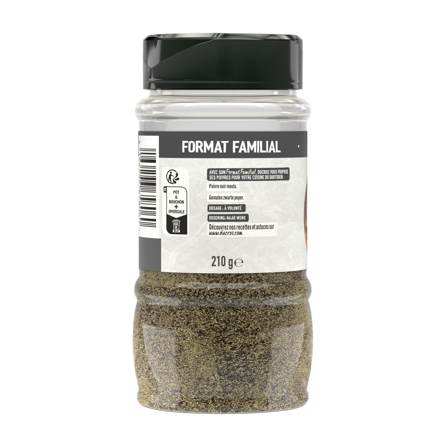 Assaisonnement malin pour vos repas quotidiens — DUCROS Poivre Noir Moulu, format familial 210g, origine Indonésie - Lot de 3
