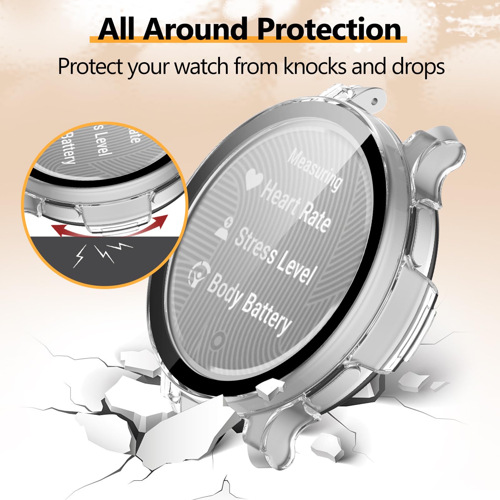Lot de 2 coques de protection d'écran pour Garmin Lily 2 Active - Couverture complète - Accessoires de protection en verre trempé intégré