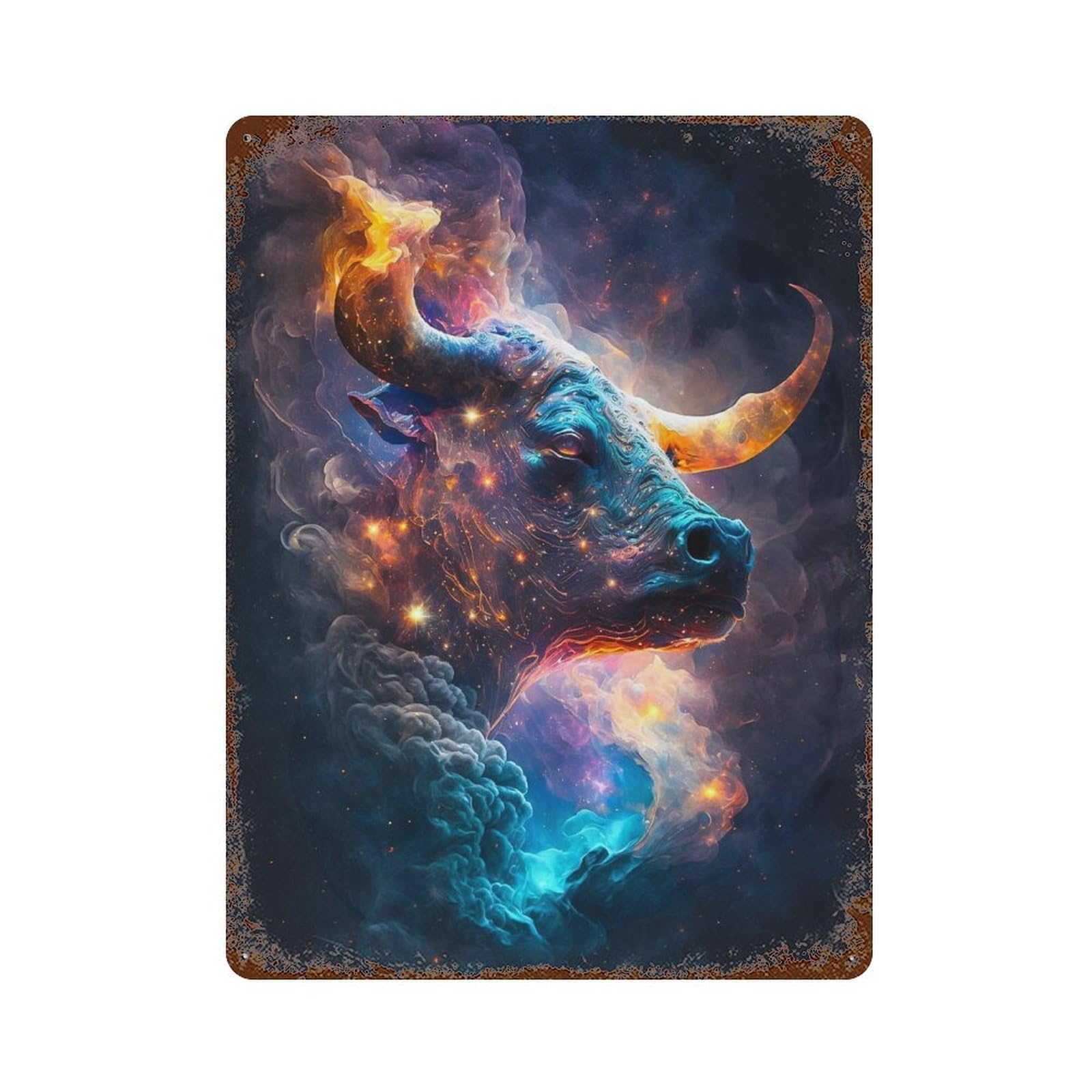 Cosmic Bull Art Print-1 15.7"x11.8" Vintage Rust Metal Sign, Classic Wall Plaque for Pub, Kitchen And Man Cave Decor