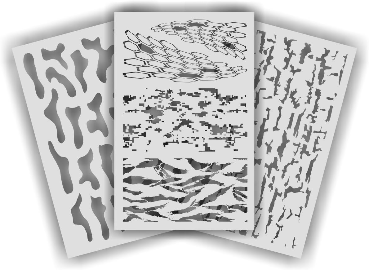 3 Piece 11"x14" camo Stencil kit bark Tiger Digital 914/3
