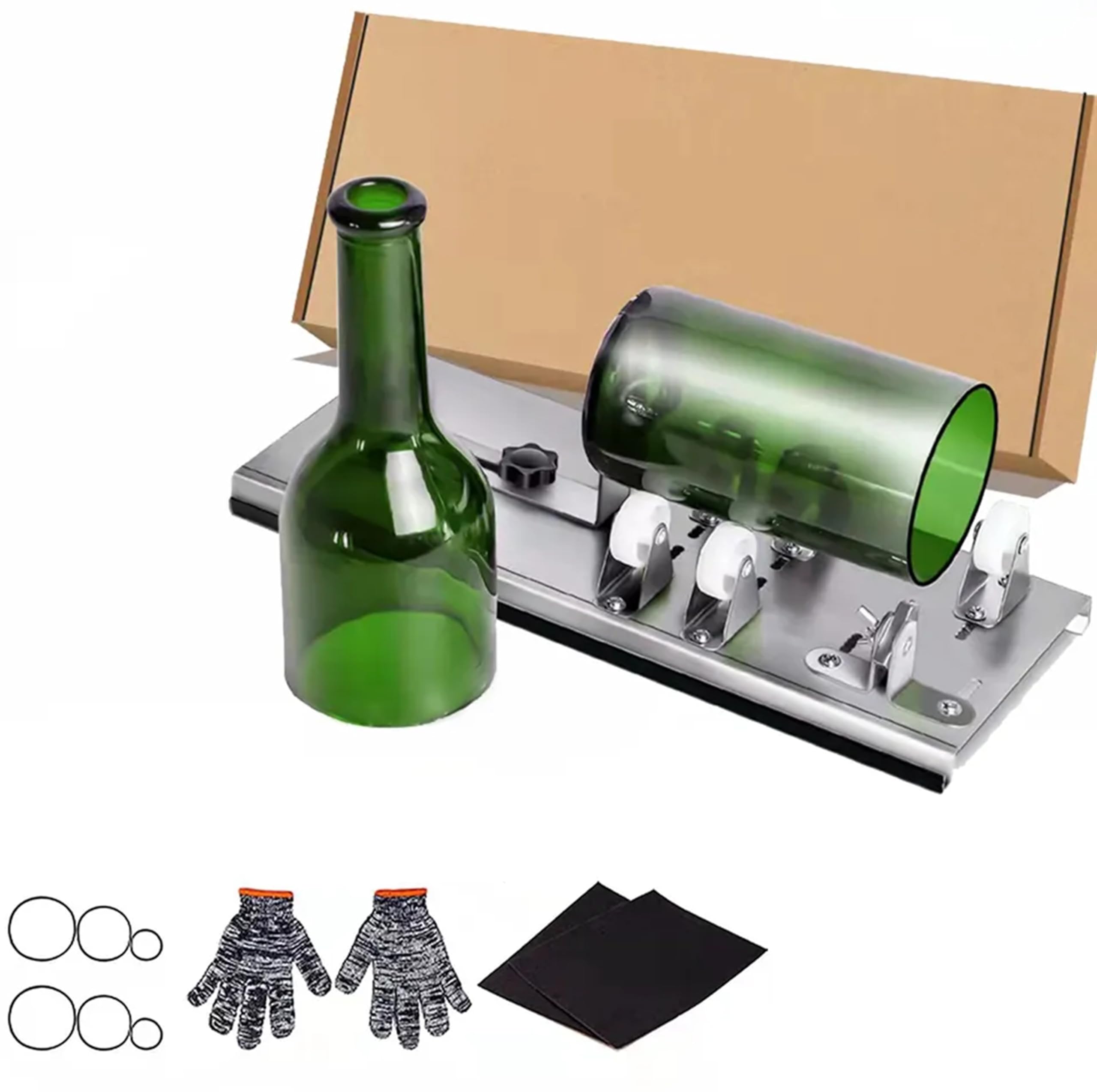 Heptik Adjustable Stainless Steel Glass Bottle Cutting Set - Craft Your Own Wine, Beer, and Soda Bottle Creations - Full Accessories Package Set Provided.
