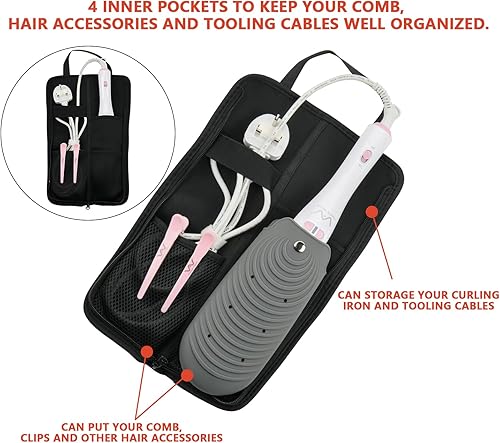 Miniatura 2 de Beautyflier Funda de hierro plano de 2 piezas, lona resistente al calor, bolsa de soporte para alisador de pelo, funda de viaje para alisador de
