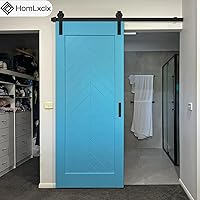 Vista 6 de Kit de herrajes para puerta corrediza de granero de 5 pies, riel de riel de puerta deslizante de granero con 2 asas y guía de suelo ajustable
