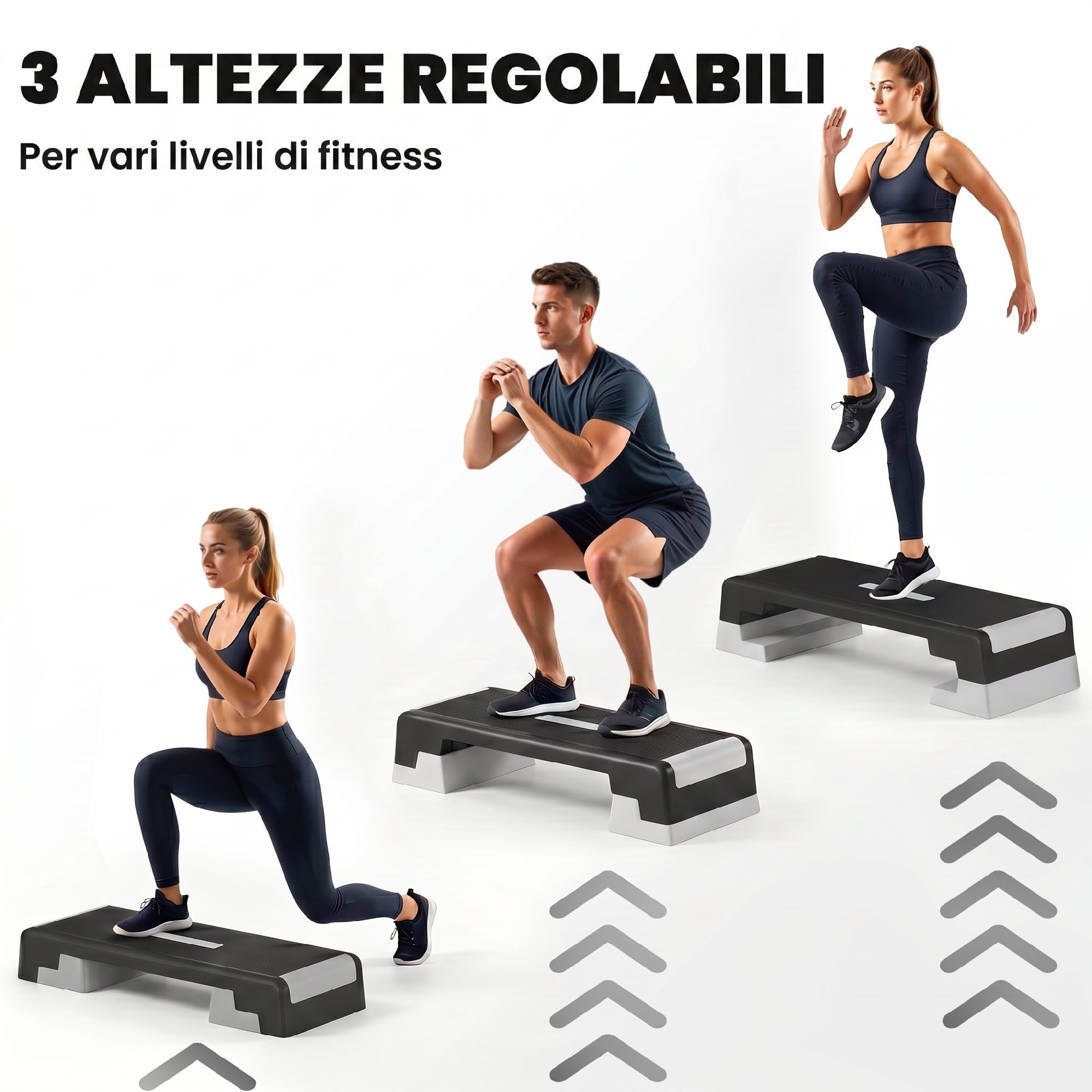 SPORTNOW Stepper Fitness Regolabile su 3 Livelli, Altezza 15/20/25 cm, Step Fitness per Allenamento in Casa Palestra, per Uomo e Donna, Capacità 250 kg, Nero