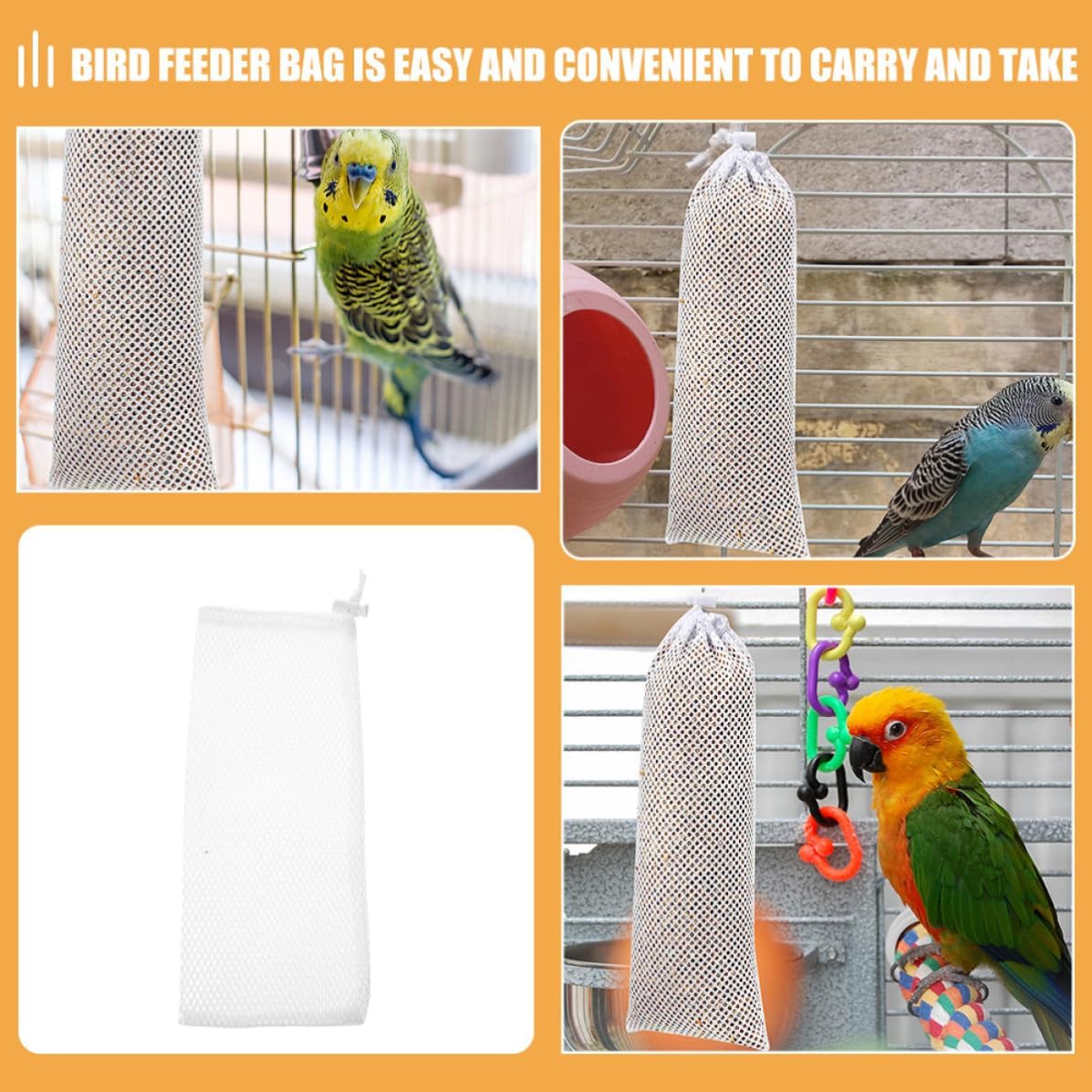 8pcs Bird Feeder Bag with Drawstring Polyester Hexagon Mesh Pouch image 4