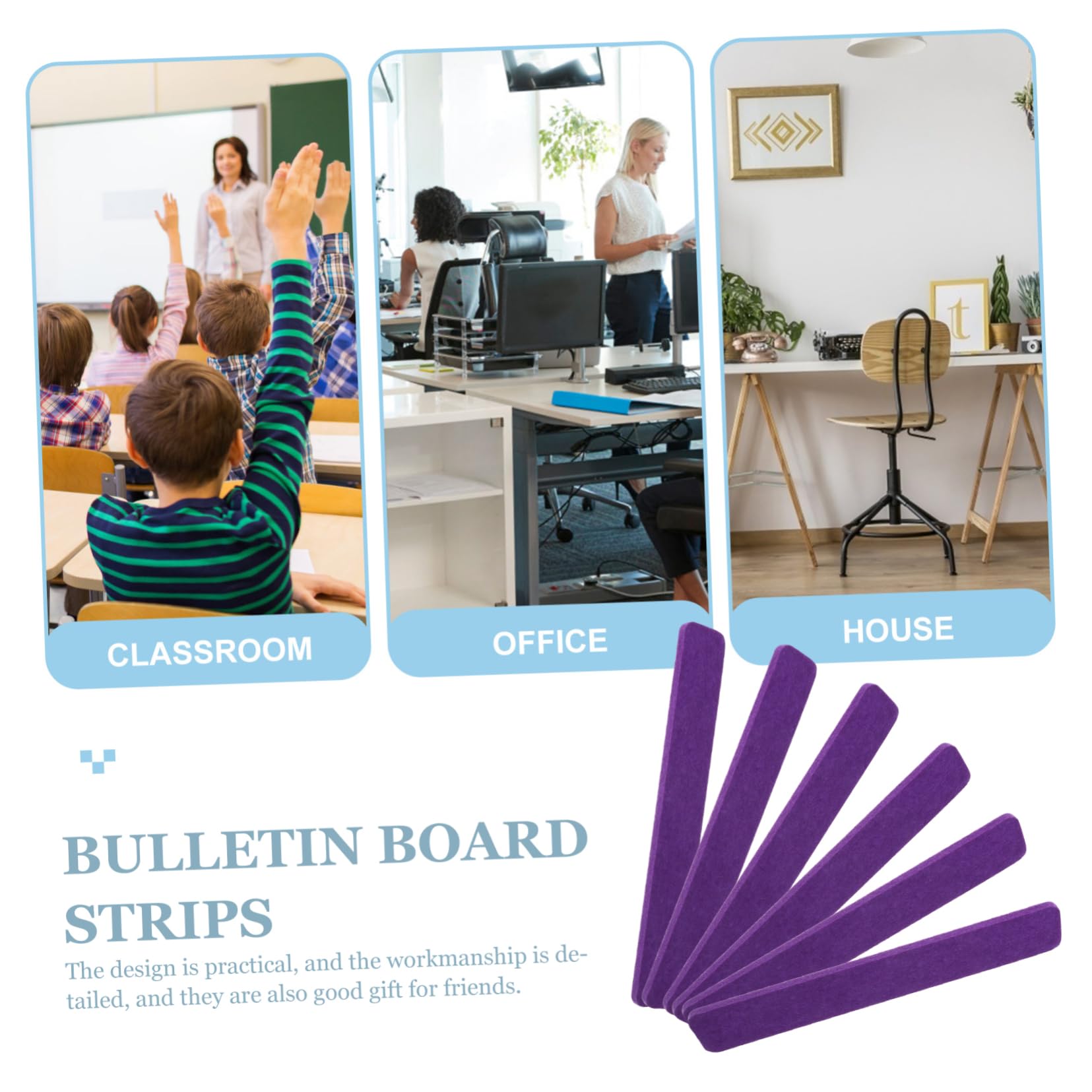 DOITOOL 6Pcs Self Adhesive Felt Bulletin Board Strips Memo Board Strips for Office and Classroom Decoration Felt Strips for Wall Organization