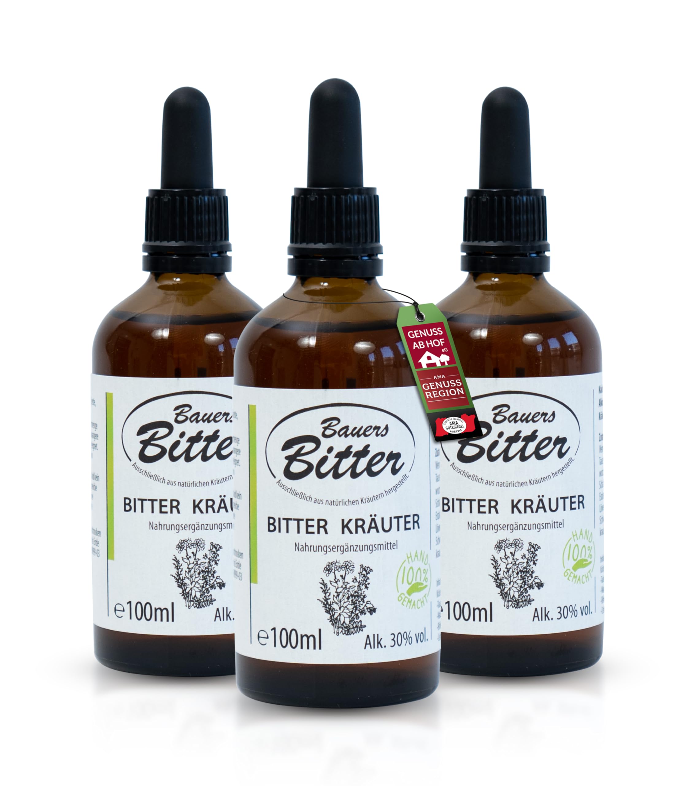 Kräuter 3 x 100 ml – Bitterstoffe mit Ingwer & Kurkuma, 17 Kräuter – handgemacht, langanhaltend – Nahrungsergänzungsmittel, Reichweite von 5 Wochen pro Flasche – Made in Austria
