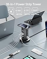 Vista 2 de 115W USB Charging Station, Surge Protector Power Strip Tower, 9 AC Outlets with 8 USB Ports(4 USB-C), 6Ft Flat Plug Retractable Extension Cord, for