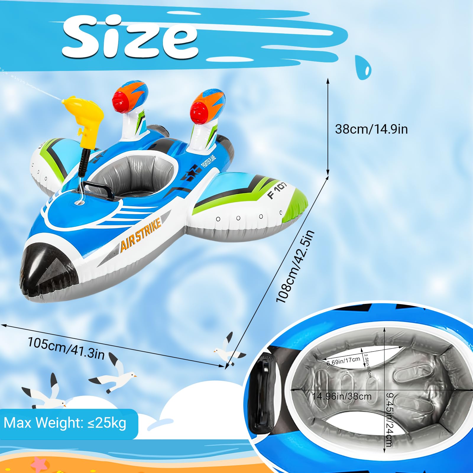 Schwimmring Kinder mit Wasserpistole, ZoneYan Aufblasbares Flugzeug Schwimmtier für Kinder 3-6 Jahre, Wasserspielzeug Sommer