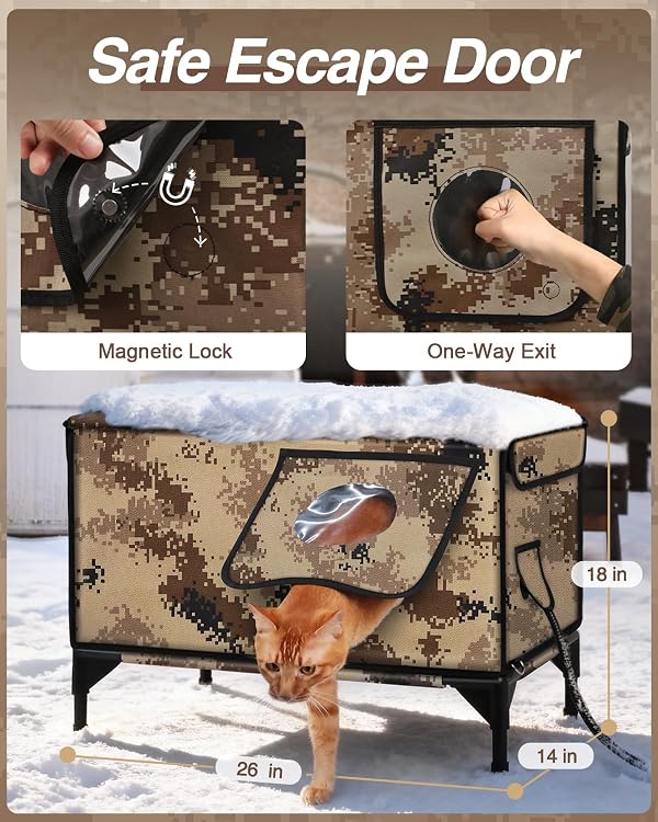 Heated Cat House for Outside Foam Board, Extremely Insulated Outdoor Cat House Escape Door, Weatherproof & Waterproof Awning, Elevated Feral Animal Shelter for Winter by Akentio - Image 5