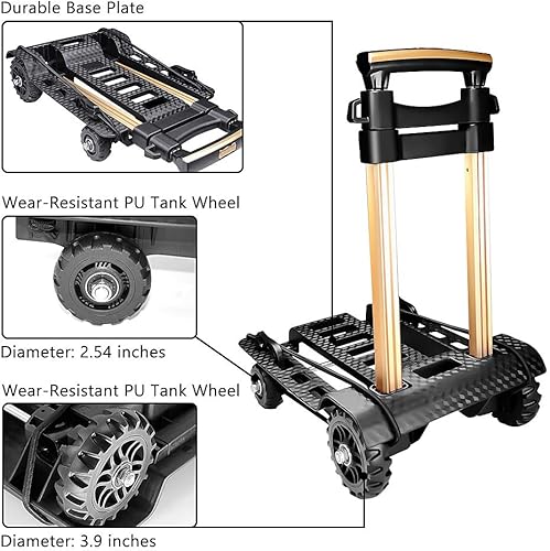 Miniatura 10 de Carro de mano plegable portátil, carrito ligero compacto con 110.2 lbs110 libras, resistente, 2 ruedas, construcción sólida, mango ajustable para