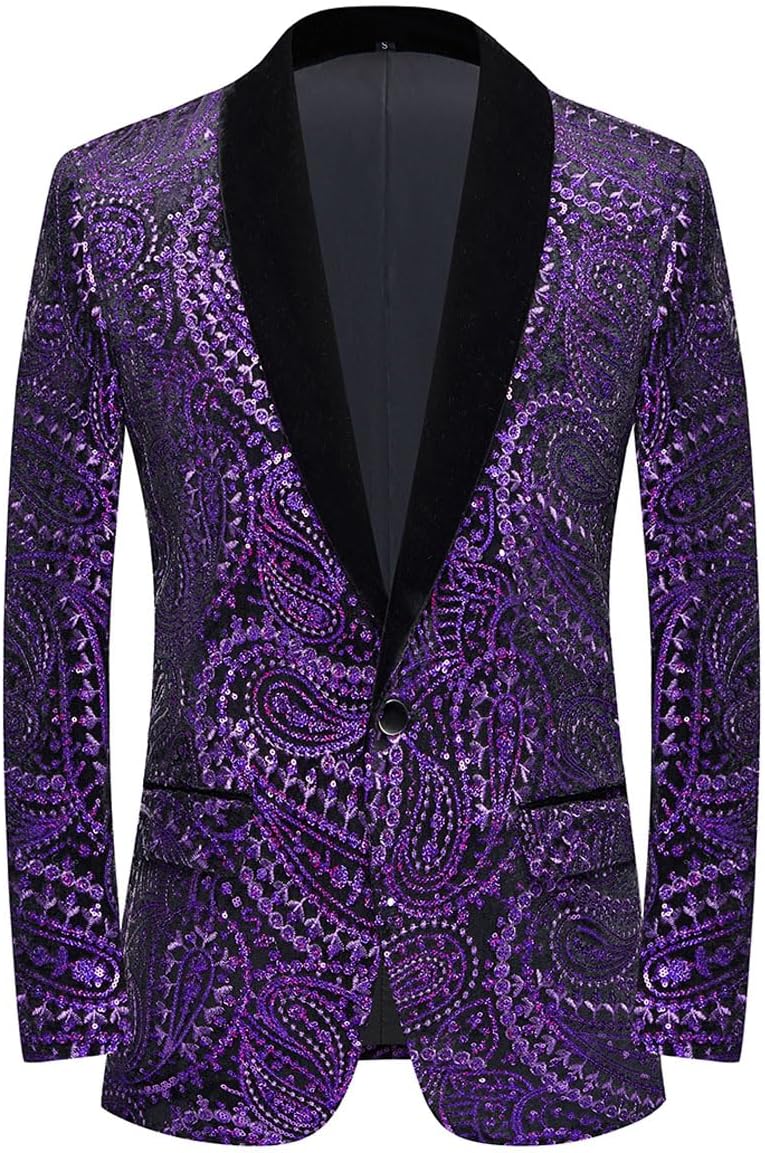 Men's Shiny Sequins Suit Jacket Classic Floral Suit Jacket Fashion,Suitable for Parties,Weddings,Banquets,Proms